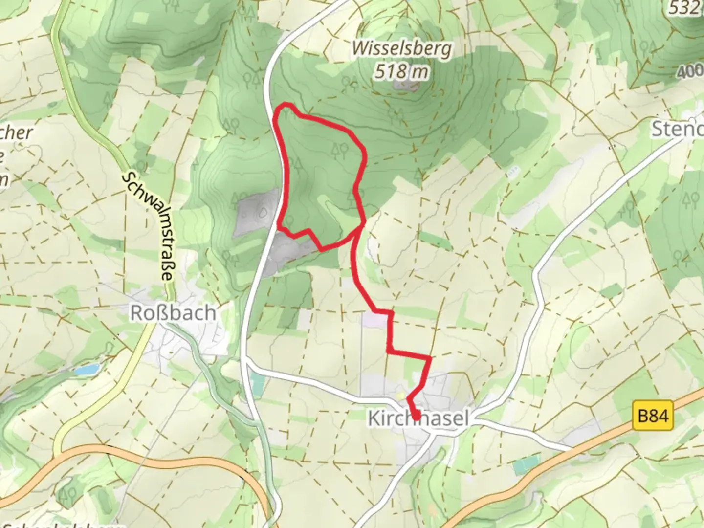 An image depicting the trail Kirchhasel Loop and its surrounding area.