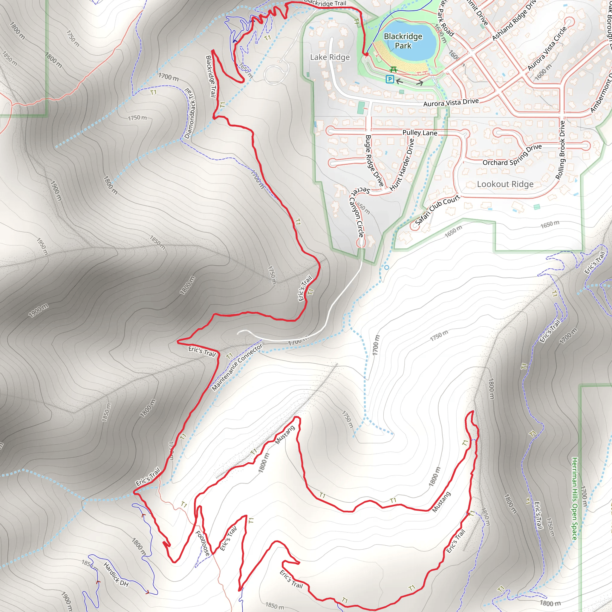 Blackridge Trail and Eric's Trail mobile static map