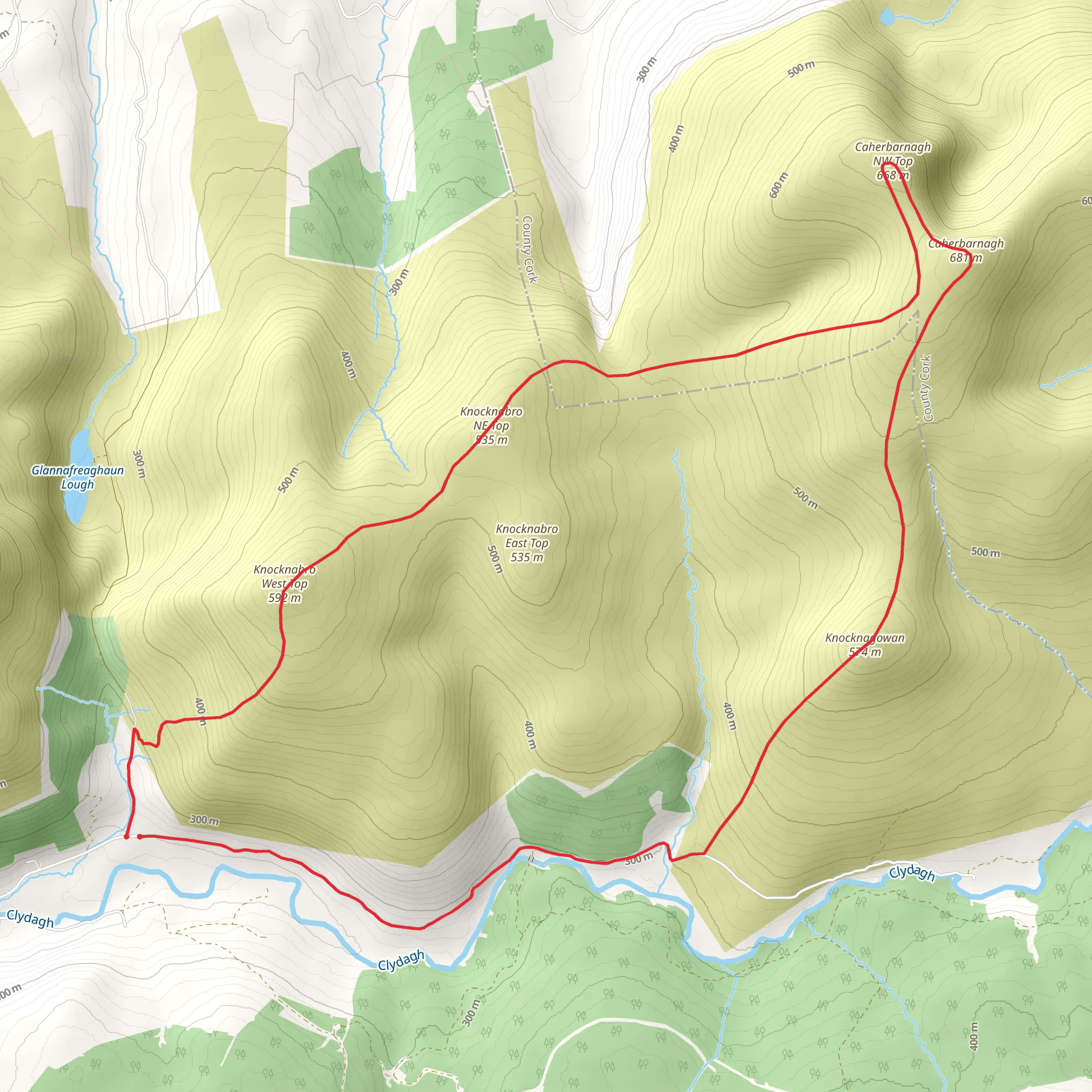 Knocknabros and Caherbarnagh Mountain Loop mobile static map