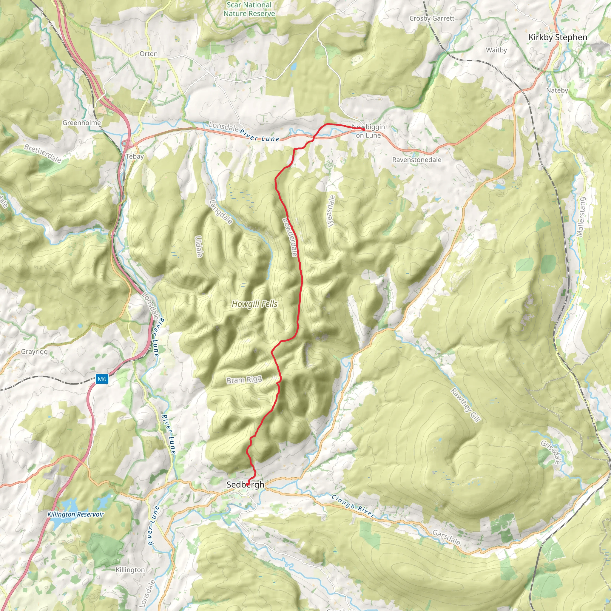 Sadberg to Newbiggin on Lune Walk via The Calf mobile static map
