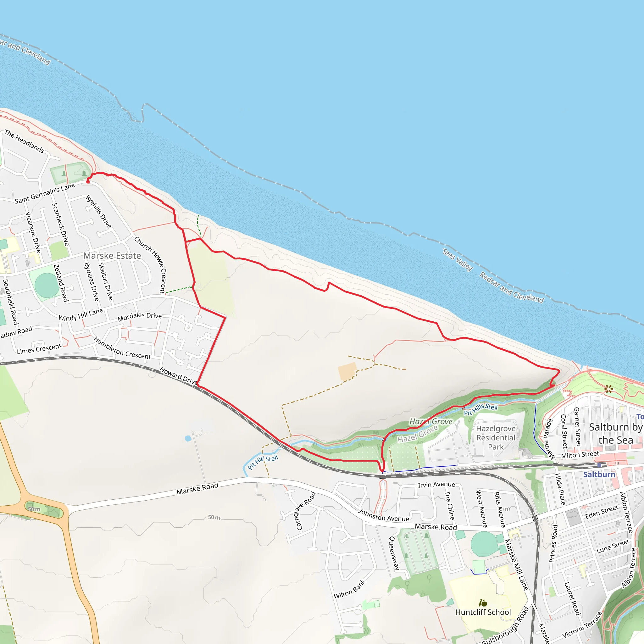 Saltburn Beach Cliffs Loop mobile static map
