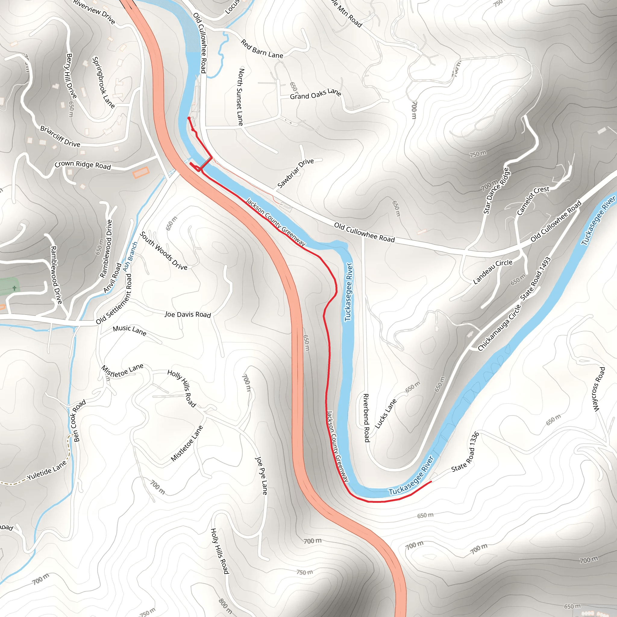 Jackson County Greenway from Old Cullowhee Road mobile static map