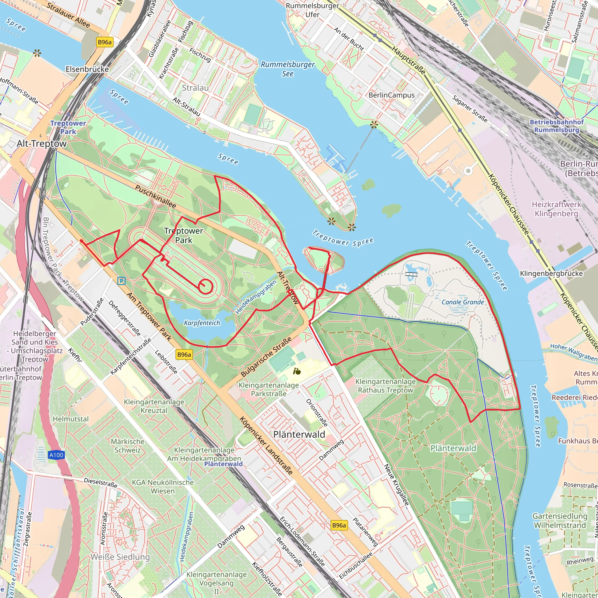 Karpfenteich and Treptower Spree via Spreeweg mobile static map