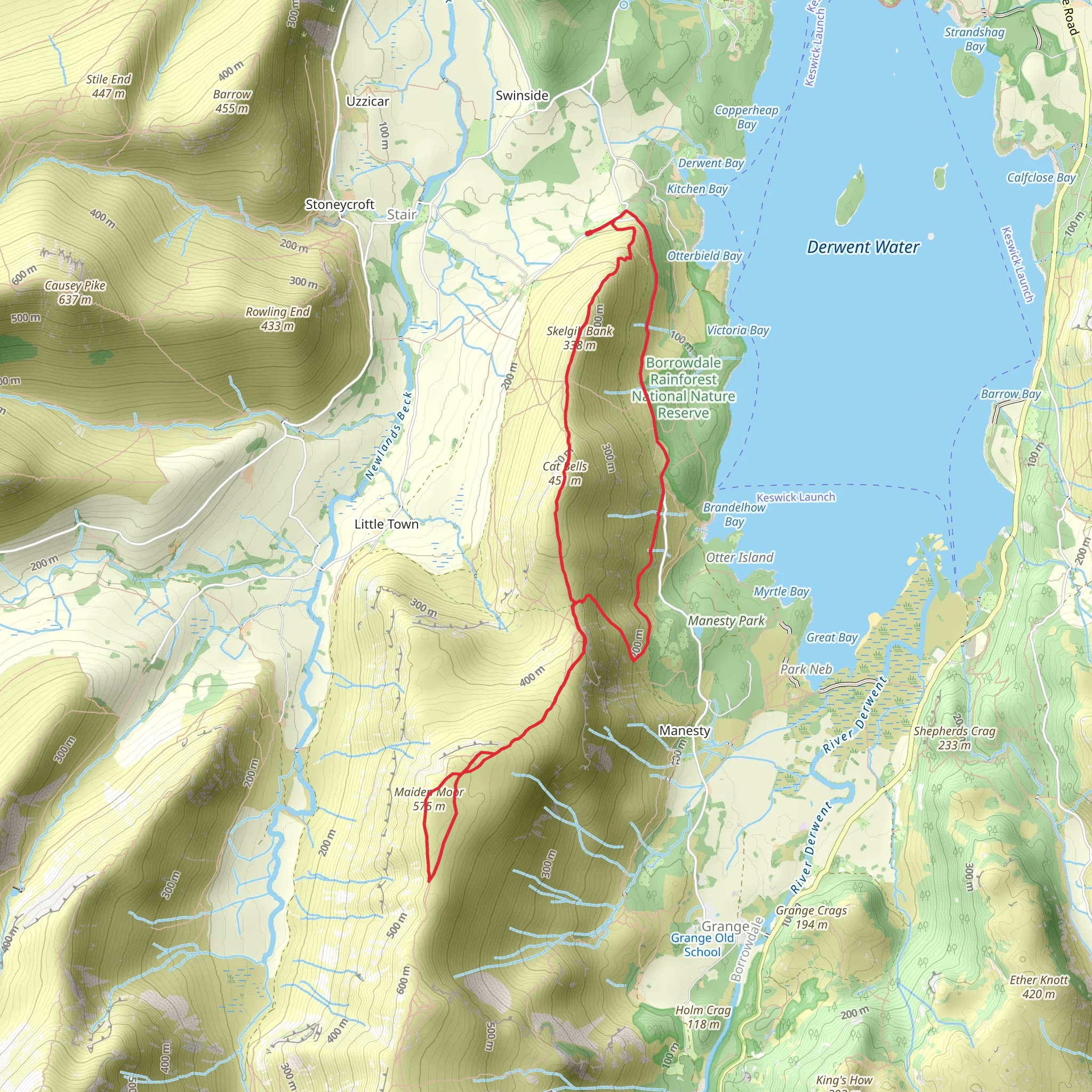 Cat Bells and Maiden Moor Loop - Brandlehow Park mobile static map