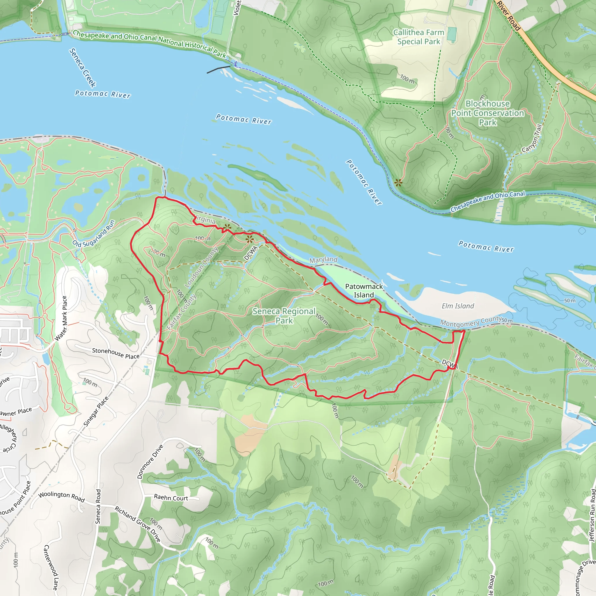 Green Trail, South and Potomac Heritage Loop Trail mobile static map