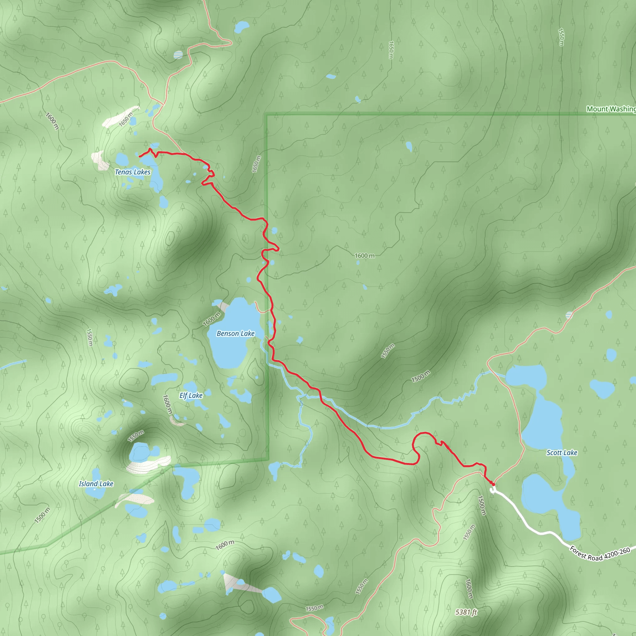 Scott to Tenas Lakes via Benson Lake Trail mobile static map