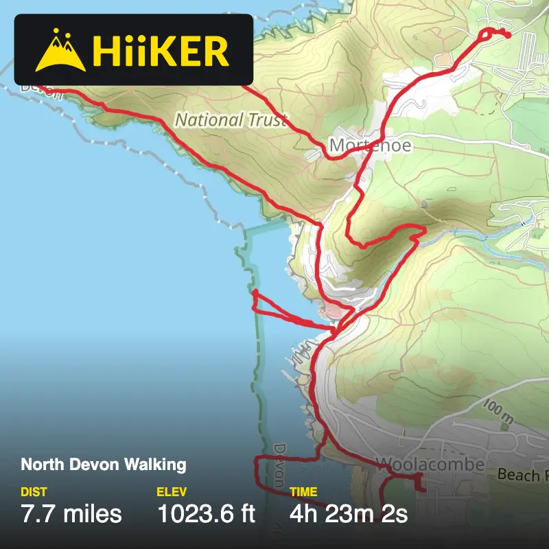 A map preview of the recording North Devon Walking.