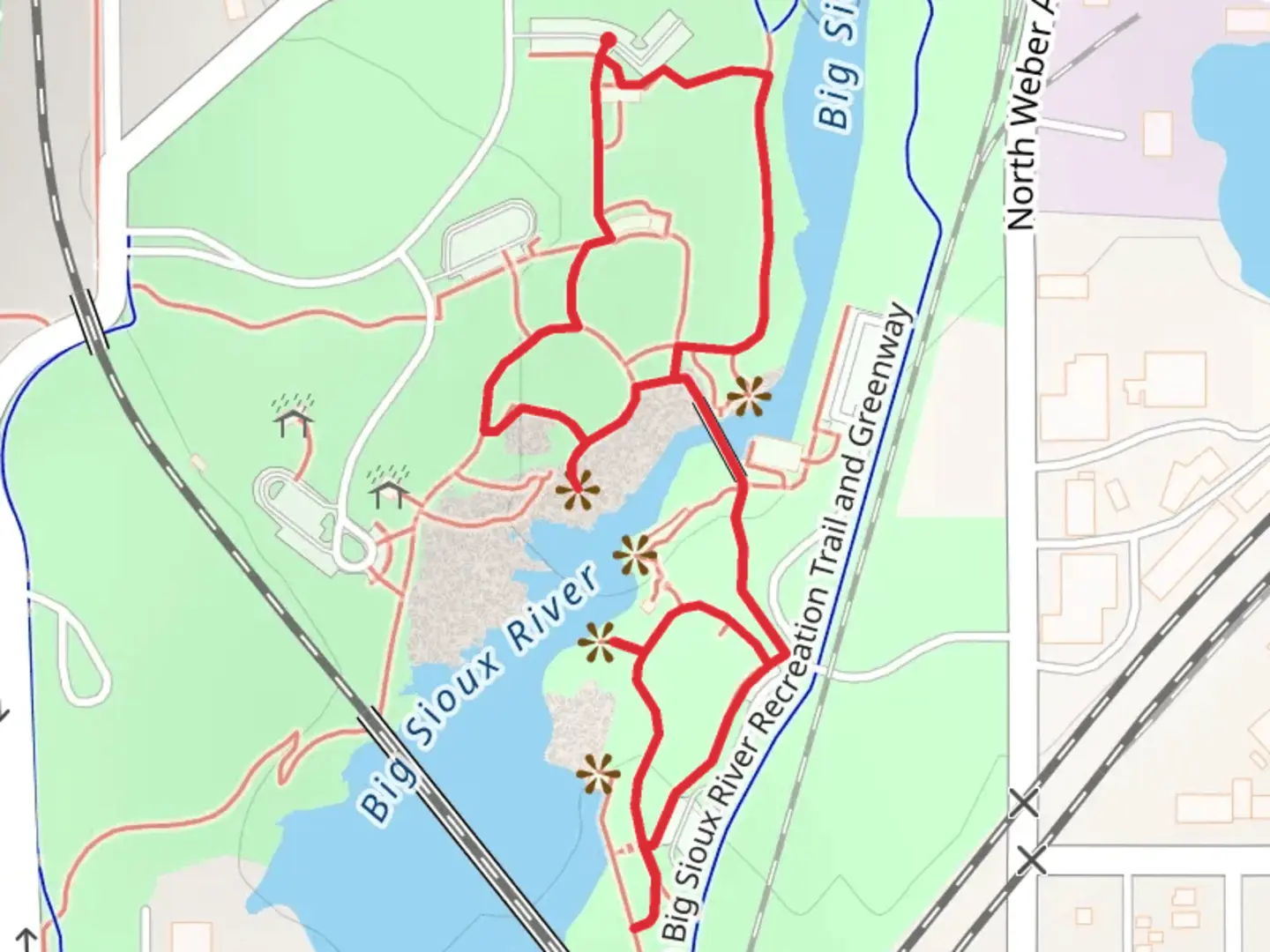 An image depicting the trail Loop along Big Sioux River and its surrounding area.