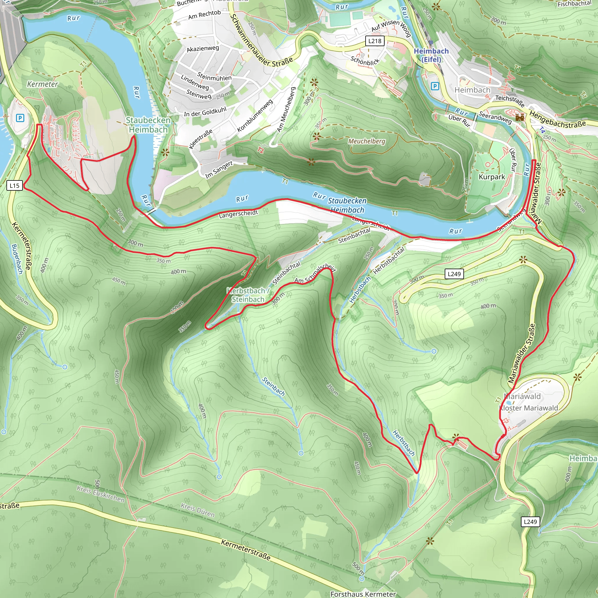 Rur, Staubecken Heimbacha and Nationalpark Eifel via Wildnis Trail and Heimbach Rundweg mobile static map