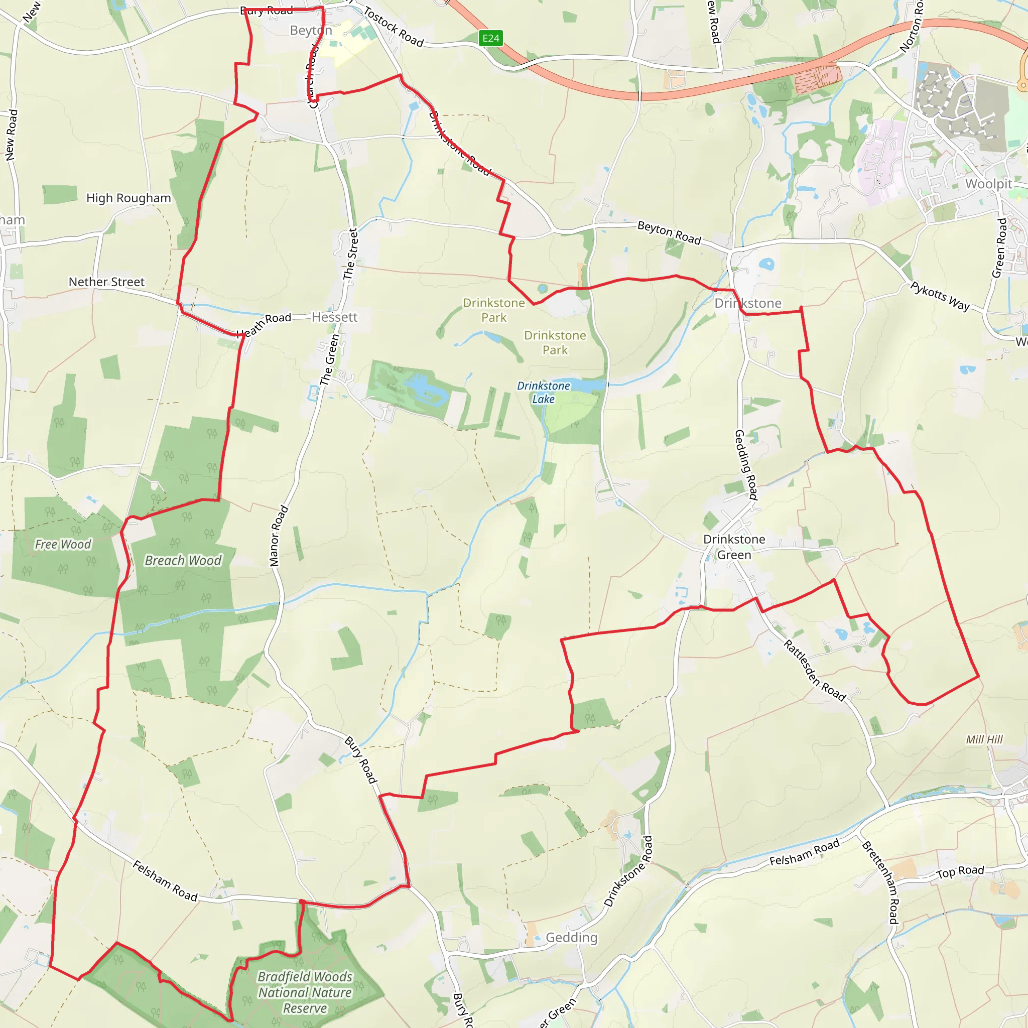 Buck's Wood, Chevin's Wood, Breach Wood and Bradfield Woods National Nature Reserve Loop mobile static map