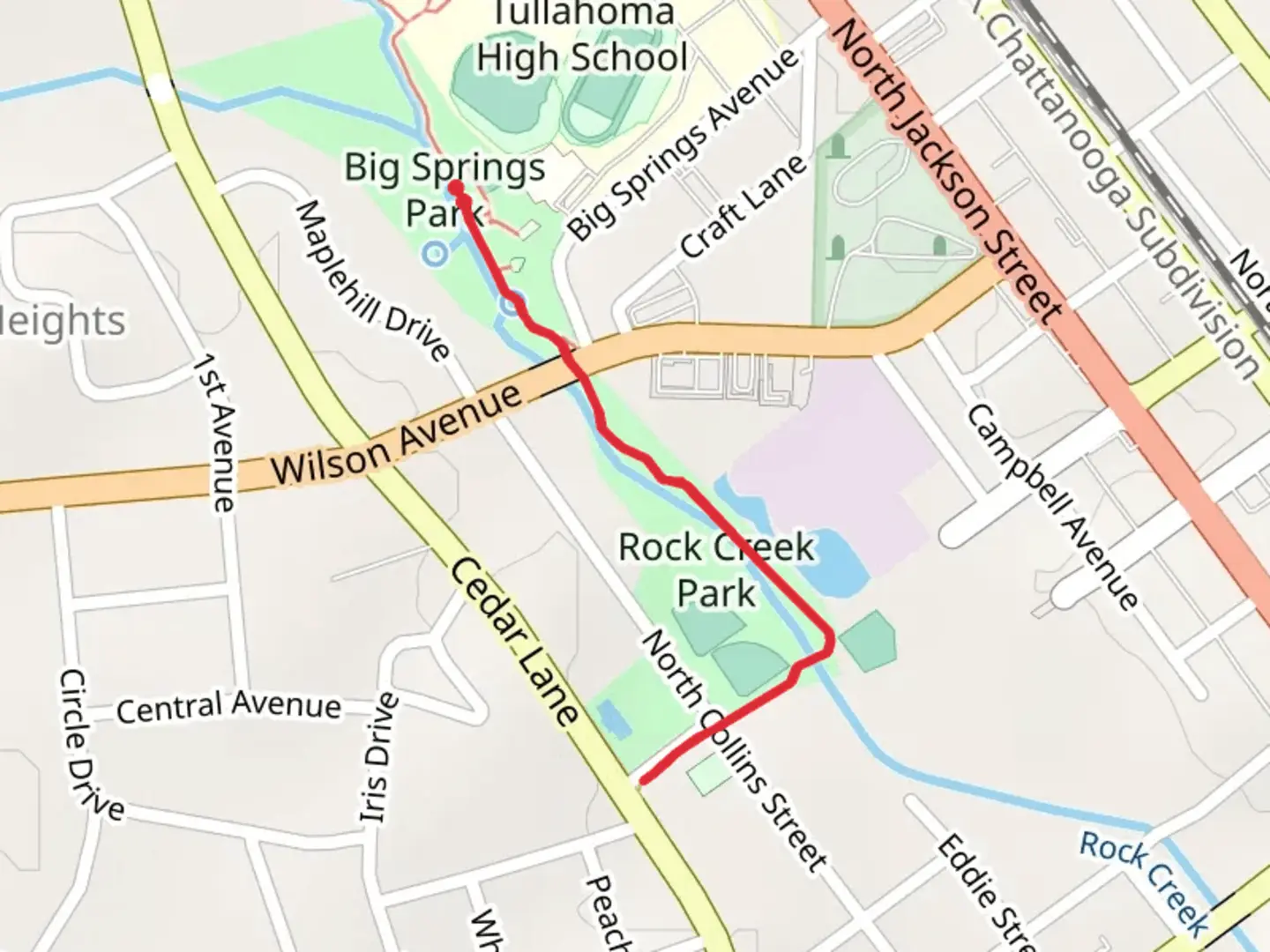 An image depicting the trail Rock Creek Walking Trail and its surrounding area.