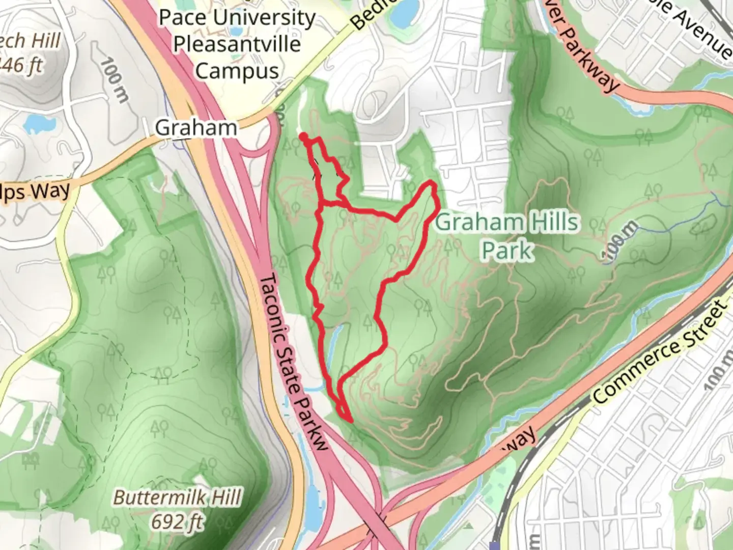 An image depicting the trail Graham Hills Park Loop and its surrounding area.
