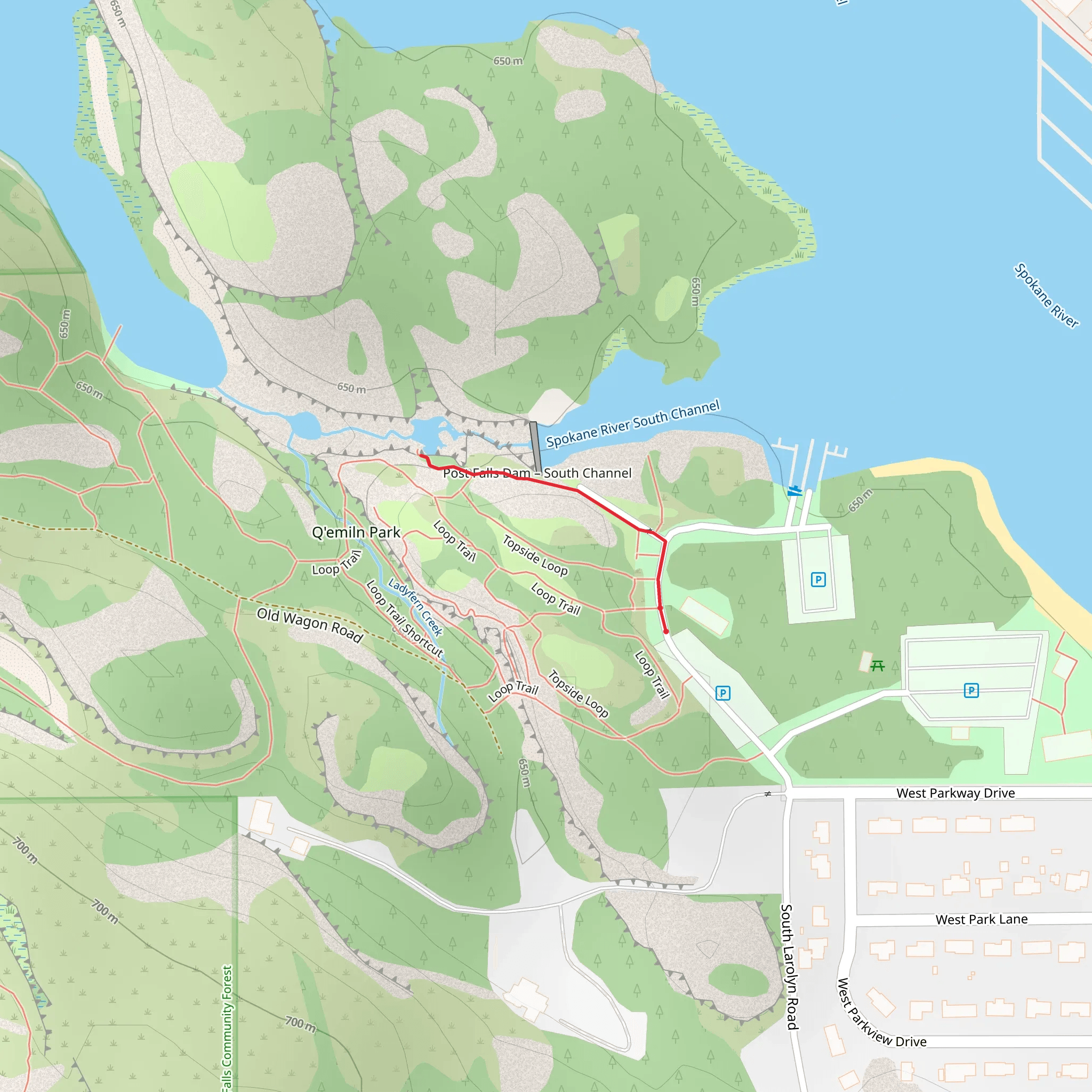 Spokane River South Channel - Riverside Trail mobile static map