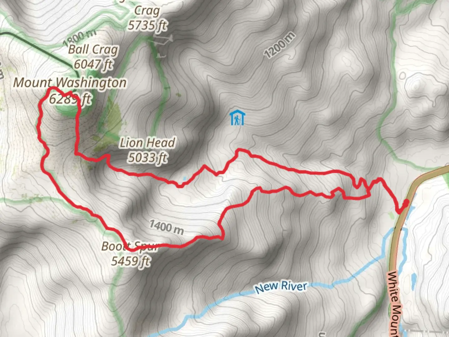 An image depicting the trail Lion Head from Pinkham Notch Loop and its surrounding area.