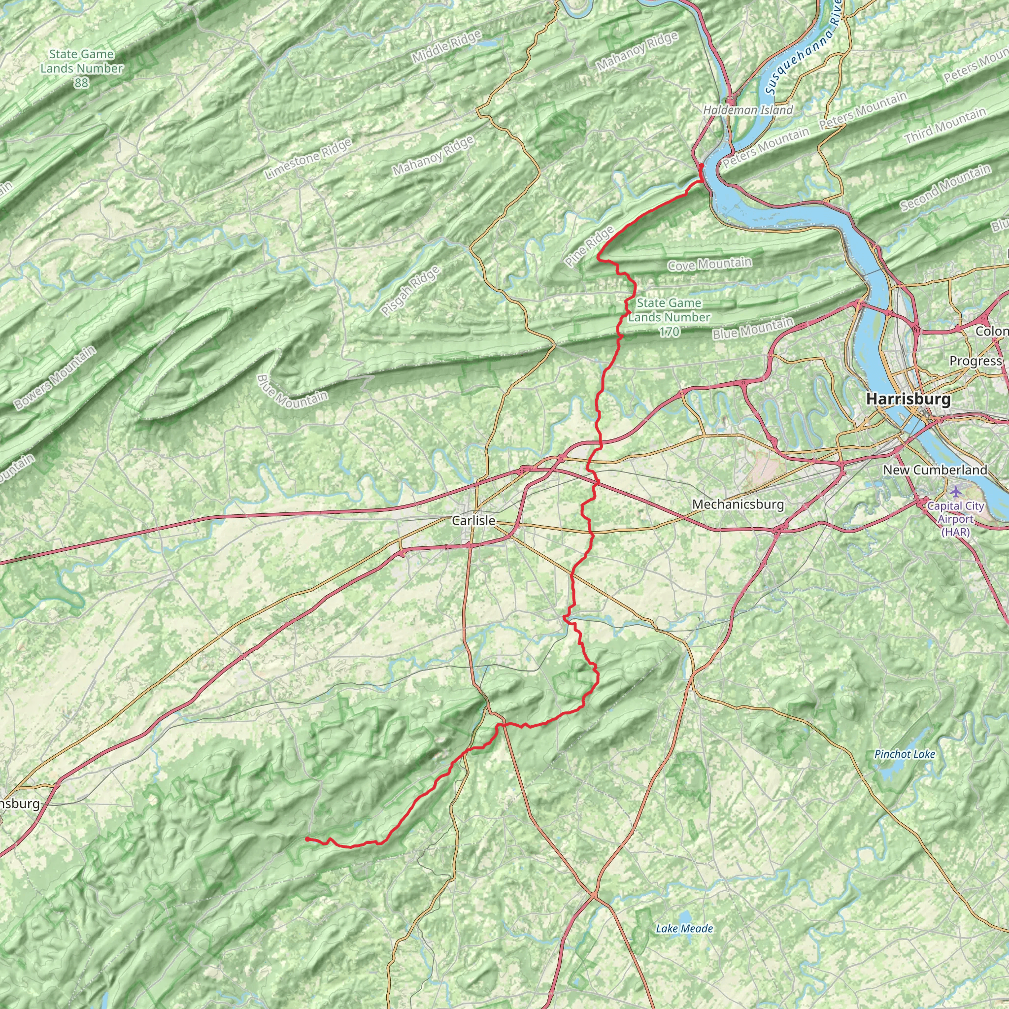 Duncannon to Pine Grove Furnace Trail mobile static map