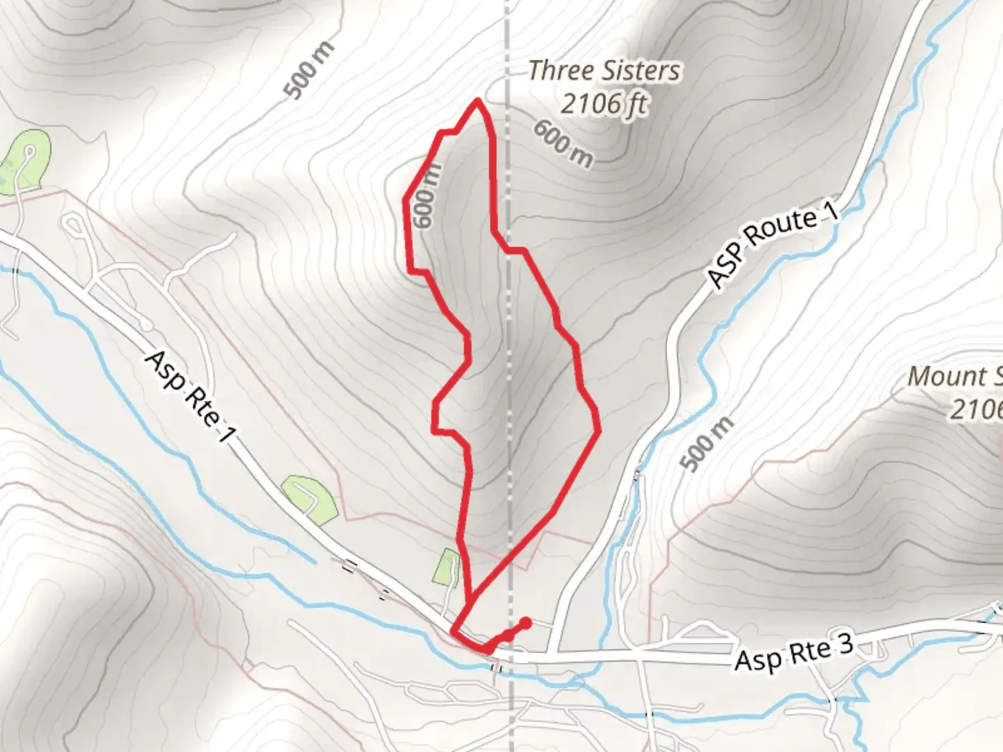 An image depicting the trail Three Sisters Loop and its surrounding area.