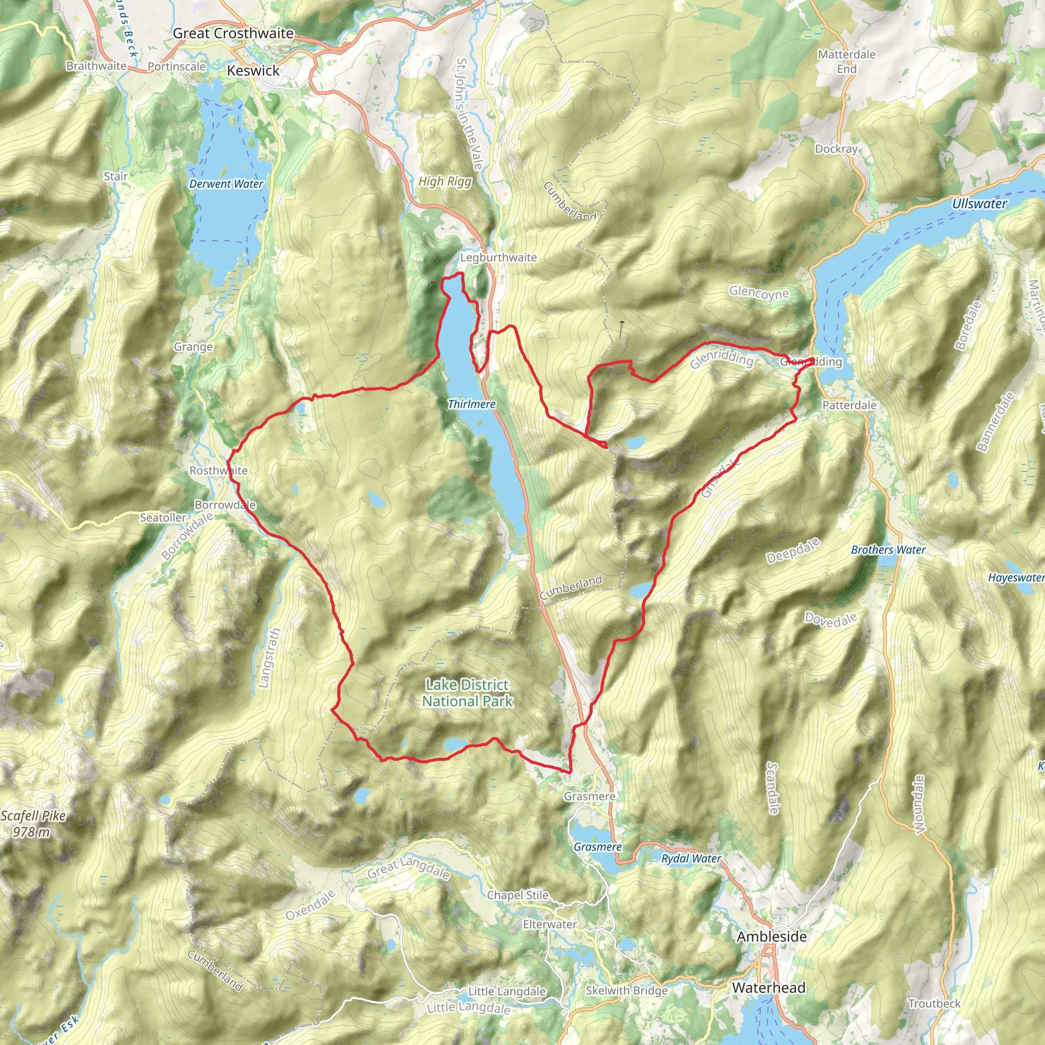 Helvellyn Loop from Glenridding mobile static map