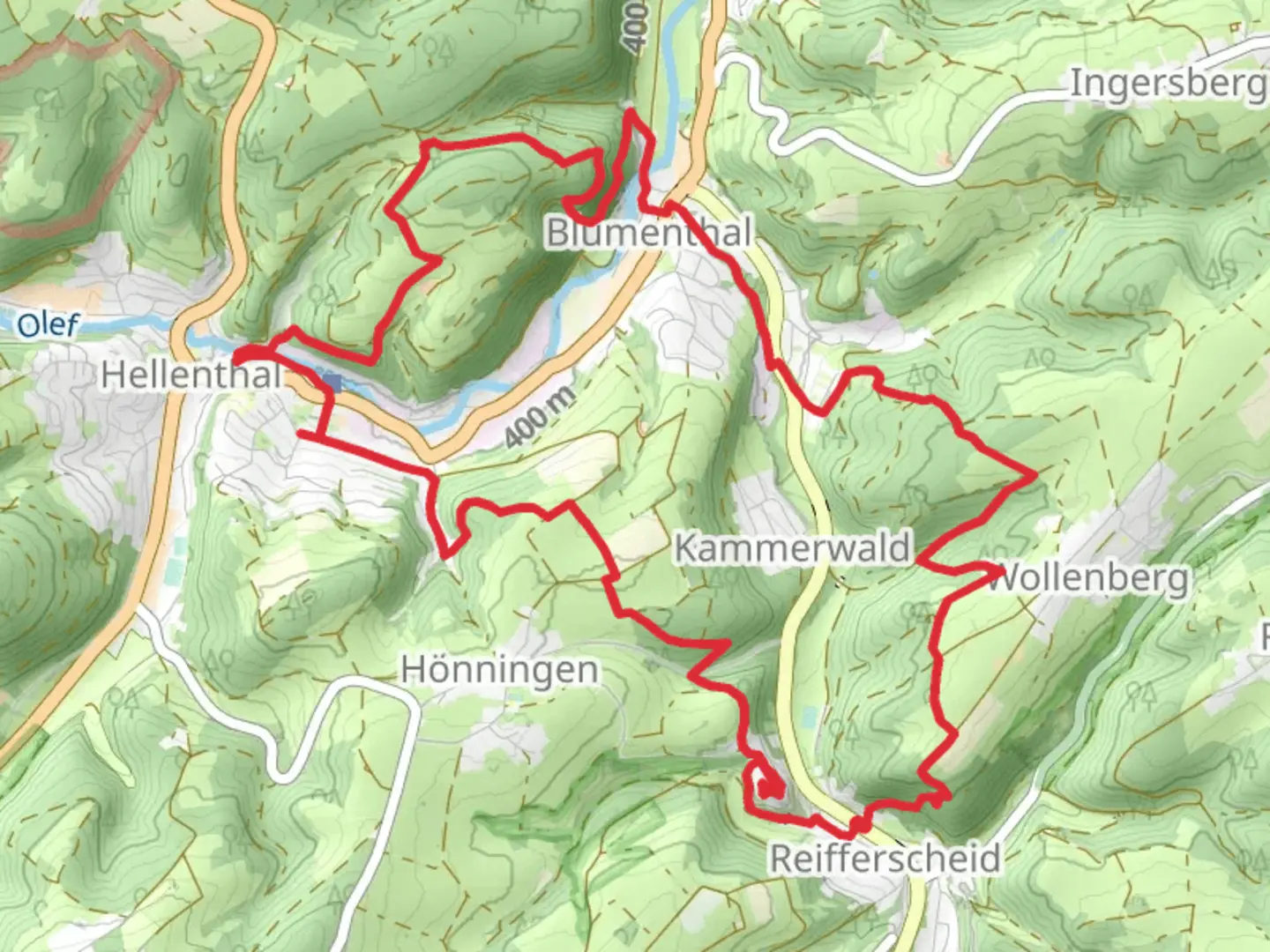 An image depicting the trail EifelBlicke and Wuestung Burg Altenberg via EifelSpuren Auf den Spuren der Raubritter and its surrounding area.