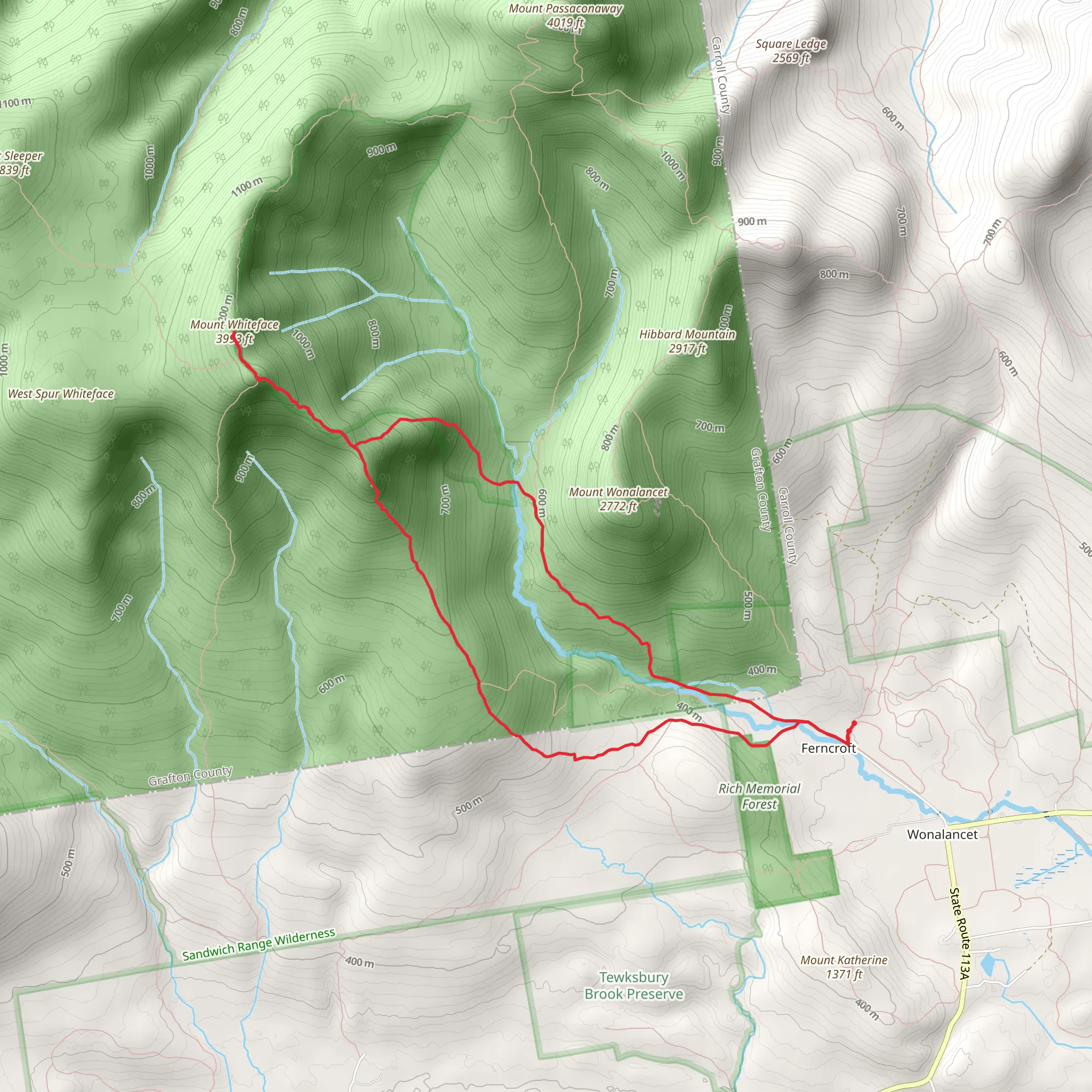 Mount Whiteface via Dicey's Mill to Blueberry Ledge Loop Trail mobile static map