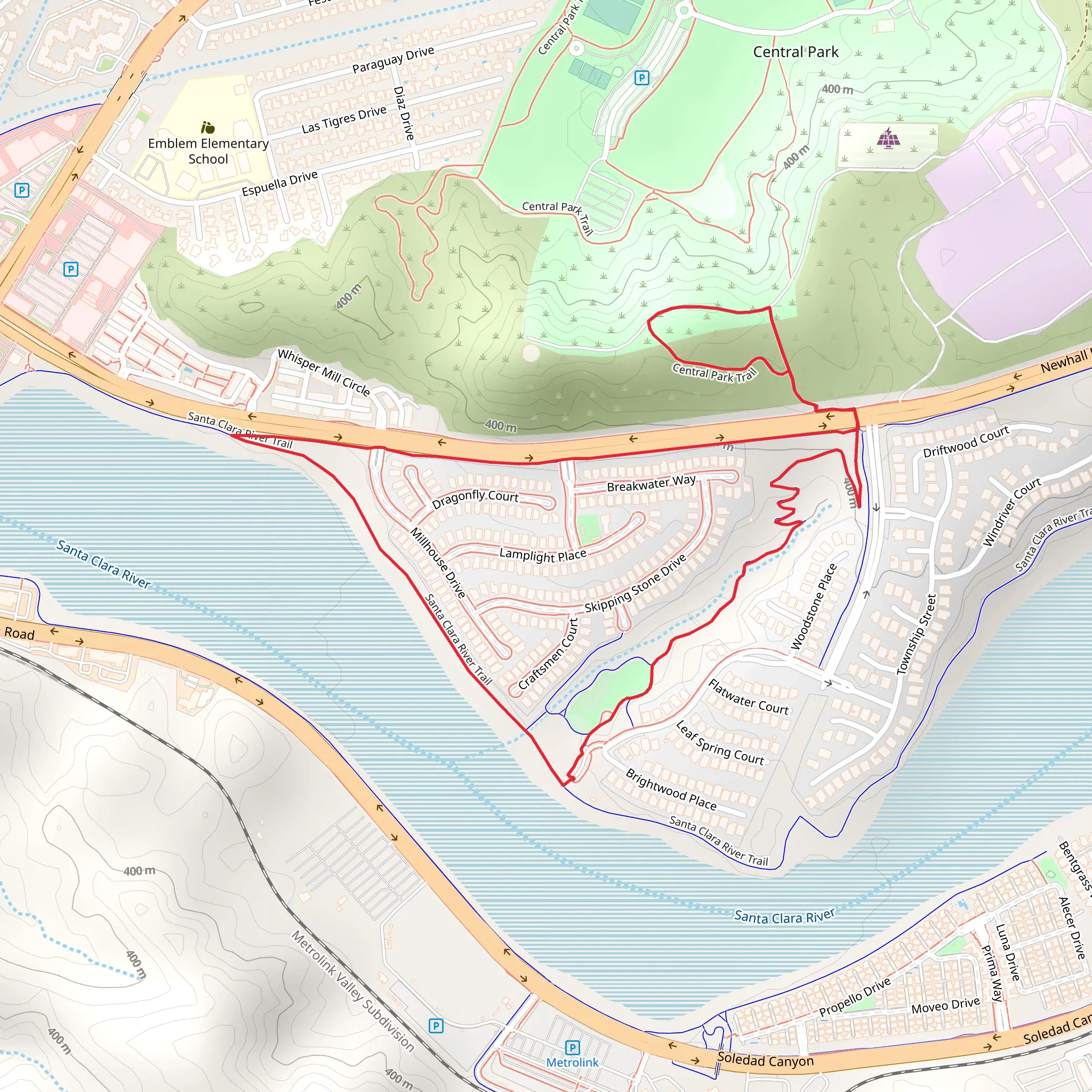 Santa Clara River and Central Park Loop Trail mobile static map