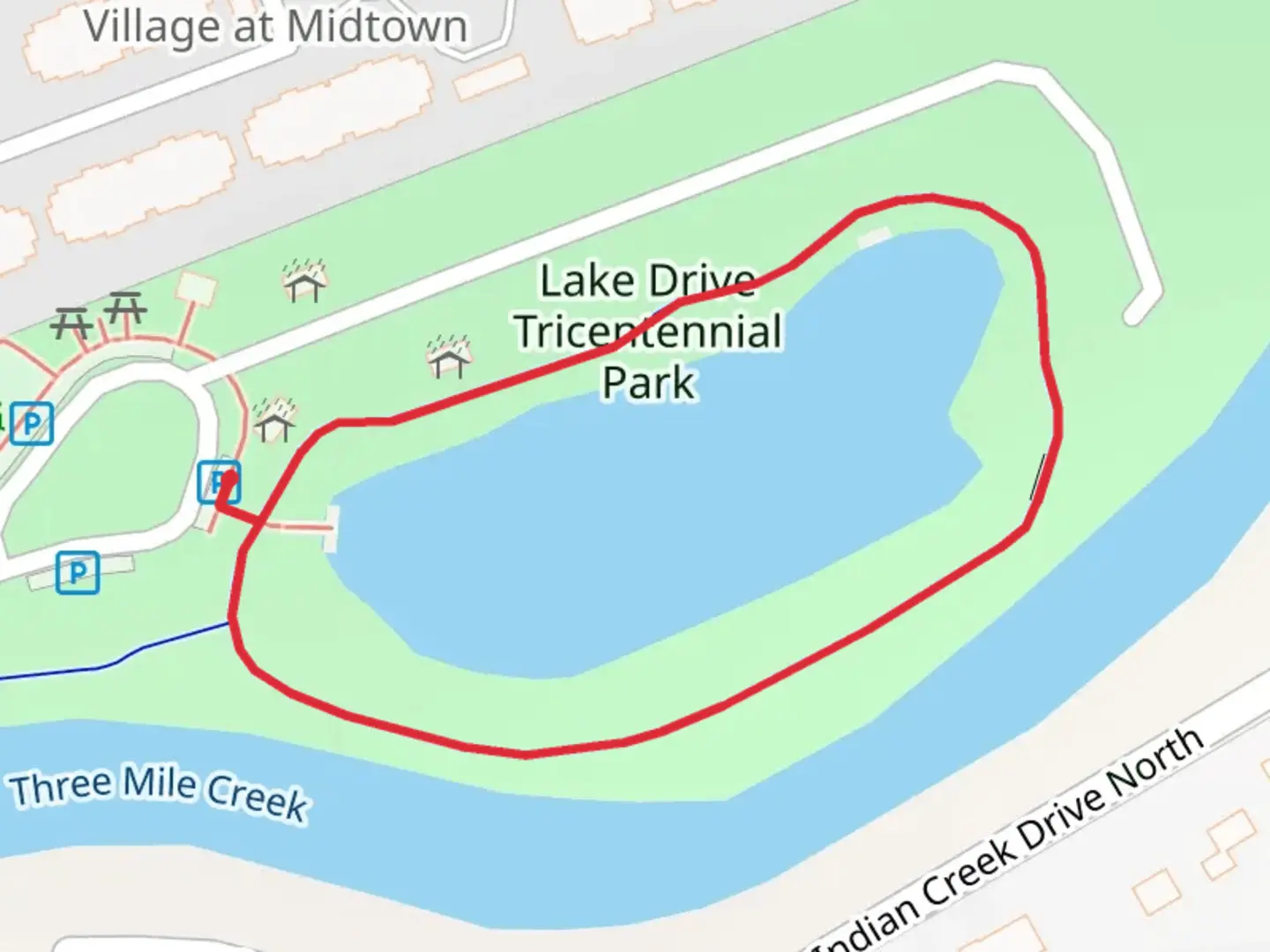 An image depicting the trail Lake Drive Tricentennial Park Loop and its surrounding area.