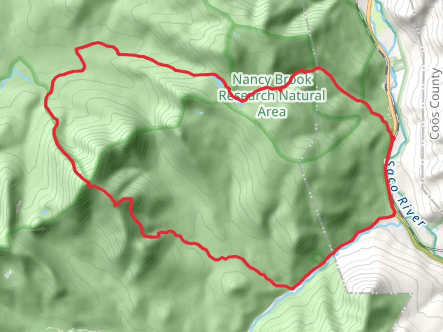 An image depicting the trail Nancy Cascades and Mount Carrigain Loop and its surrounding area.