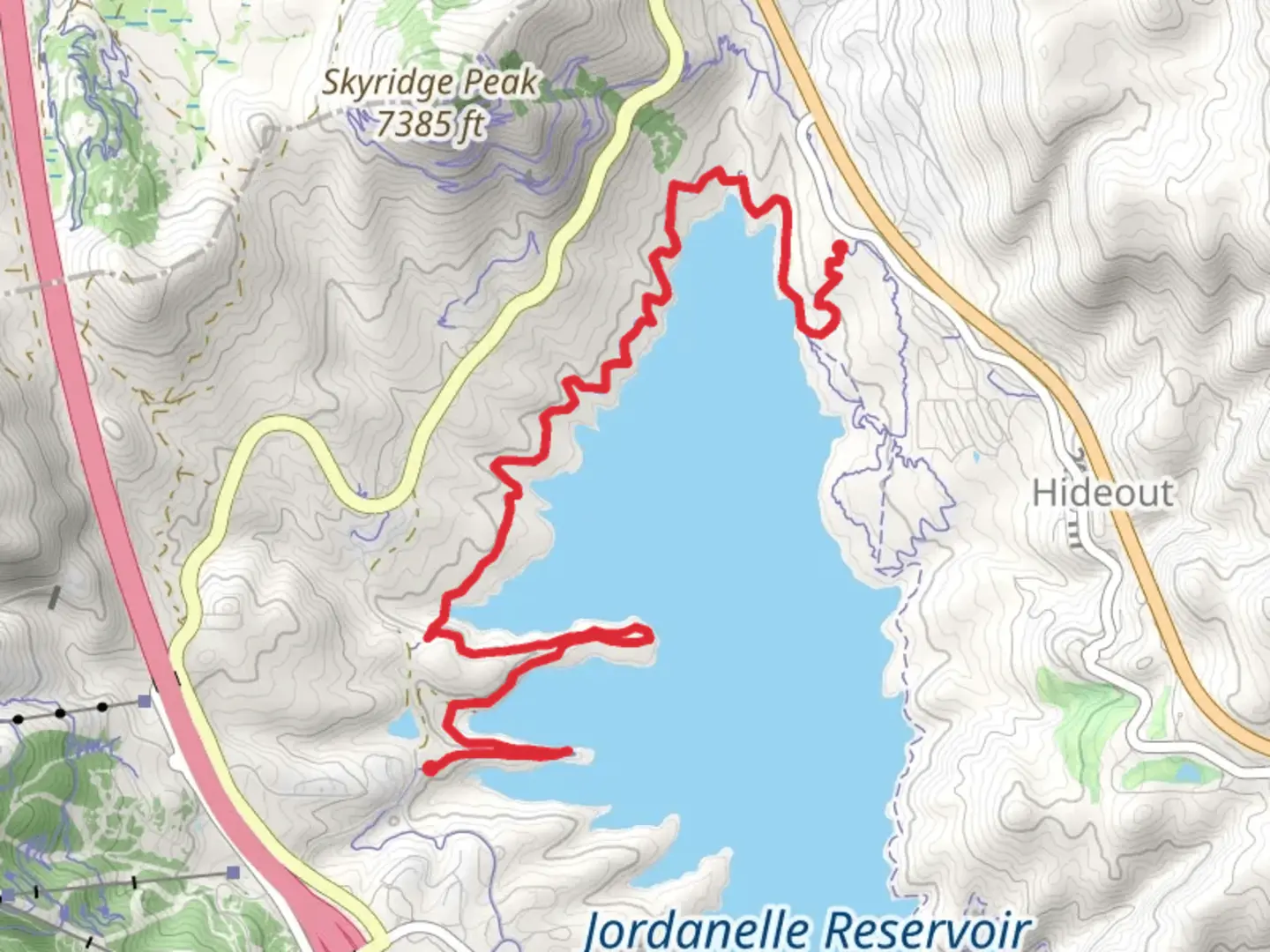 An image depicting the trail Jordanelle Perimeter Trail and its surrounding area.