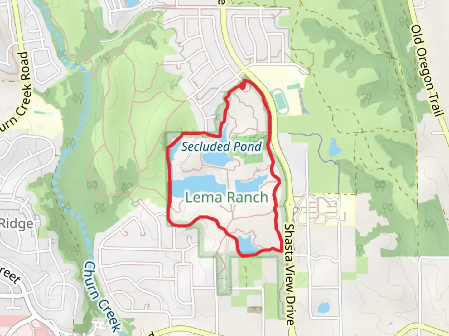 An image depicting the trail Hiddens, Lema, Mule, Leah's and Secluded Ponds Loop and its surrounding area.