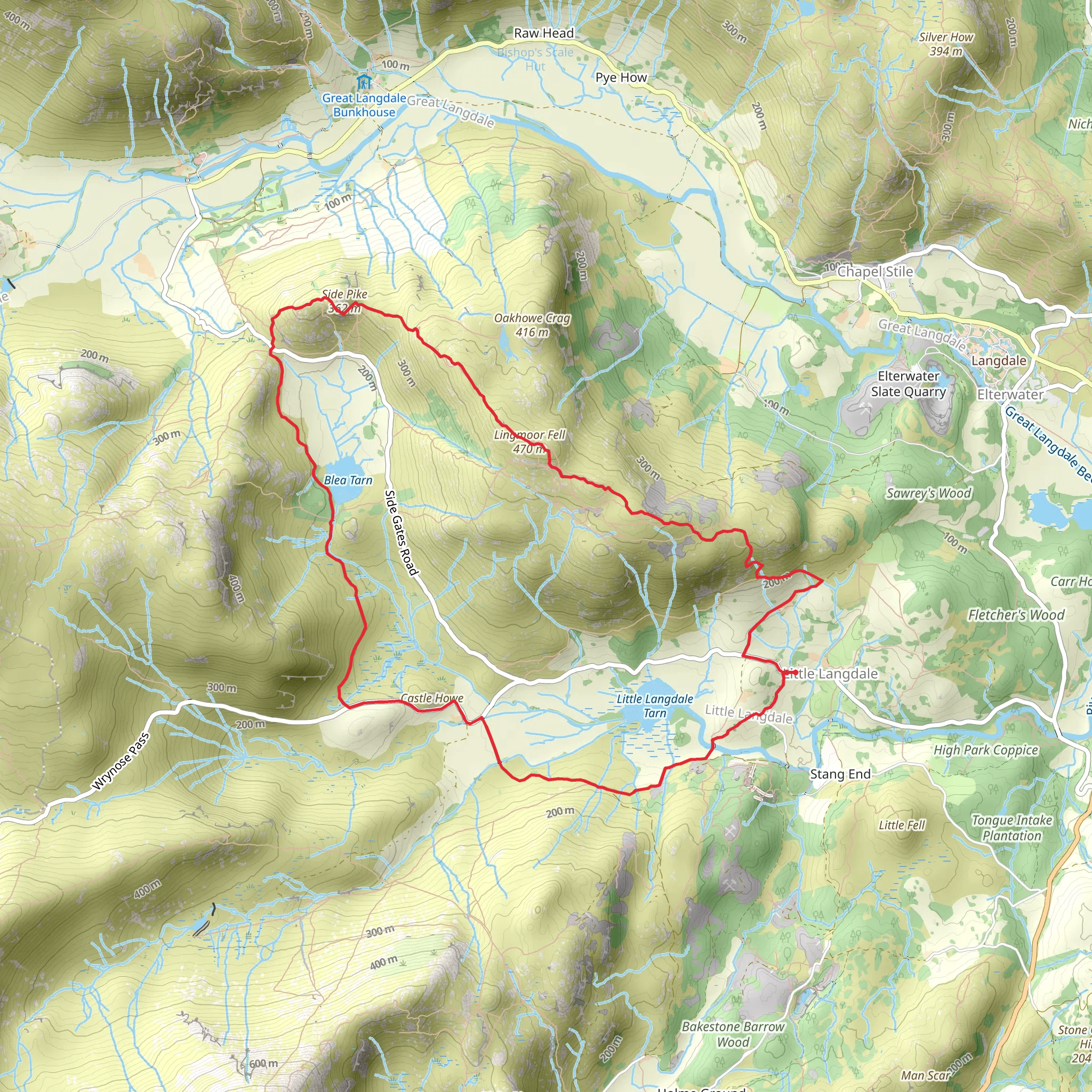 Lingmoor Fell Loop via Side Pike mobile static map