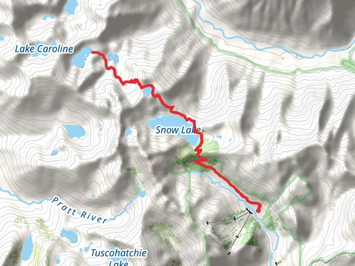 An image depicting the trail Snow Lake and Upper Wildcat Lake via High Lakes Trail and its surrounding area.