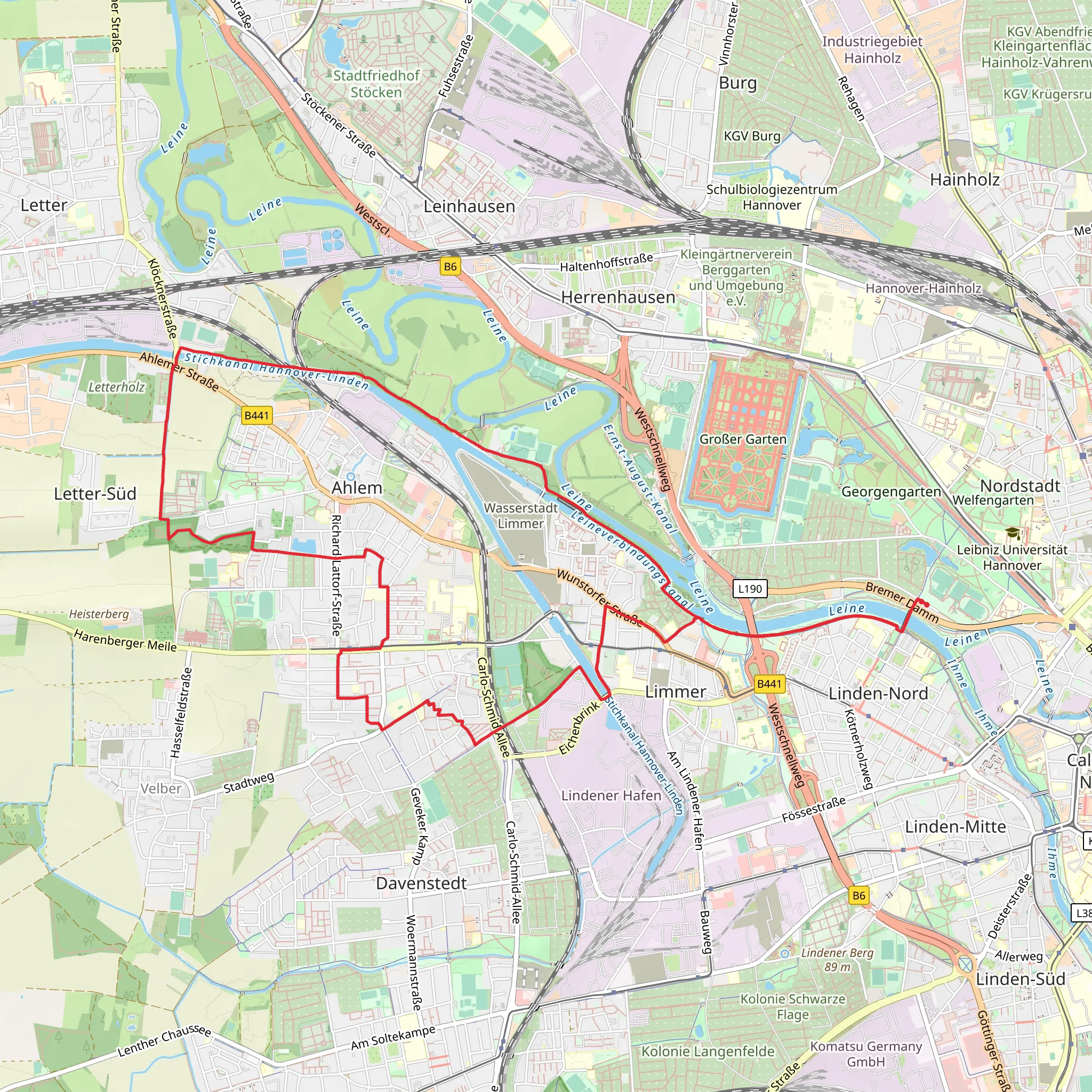 Leineverbindungskanal via Zur Schwanenburg and Wilhelm Raabe Weg mobile static map