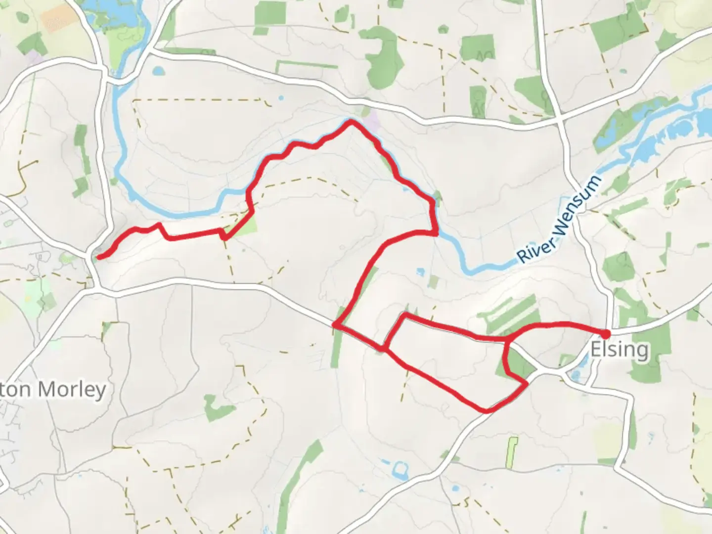 An image depicting the trail Harnser Wood and Wensum Way and its surrounding area.
