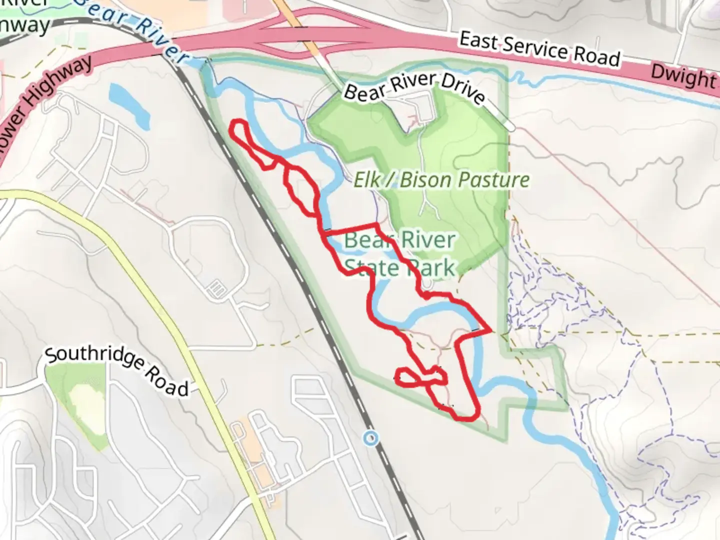 An image depicting the trail Pronghorn Path, Cottonwood and Willow Loop Trail and its surrounding area.