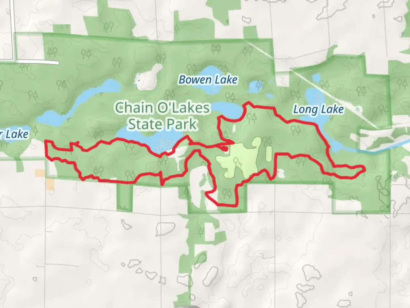 An image depicting the trail Dock, Long, Sucker and Sand Lake Loop and its surrounding area.
