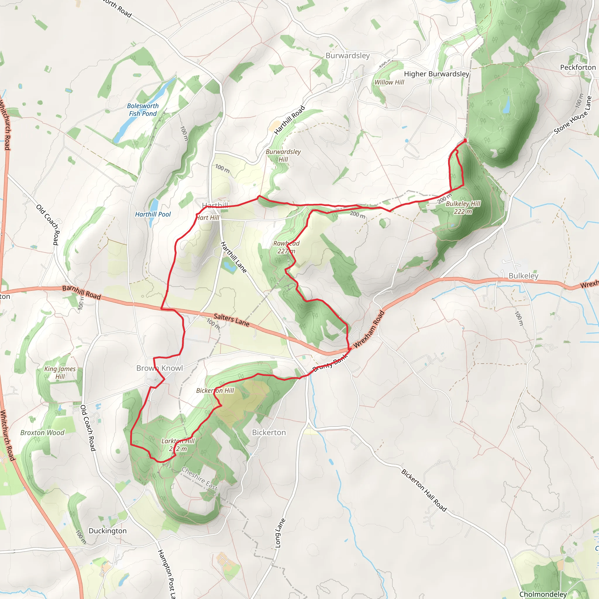 Bulkeley Hill, Bickerton, Brown Knowl and Harthill mobile static map