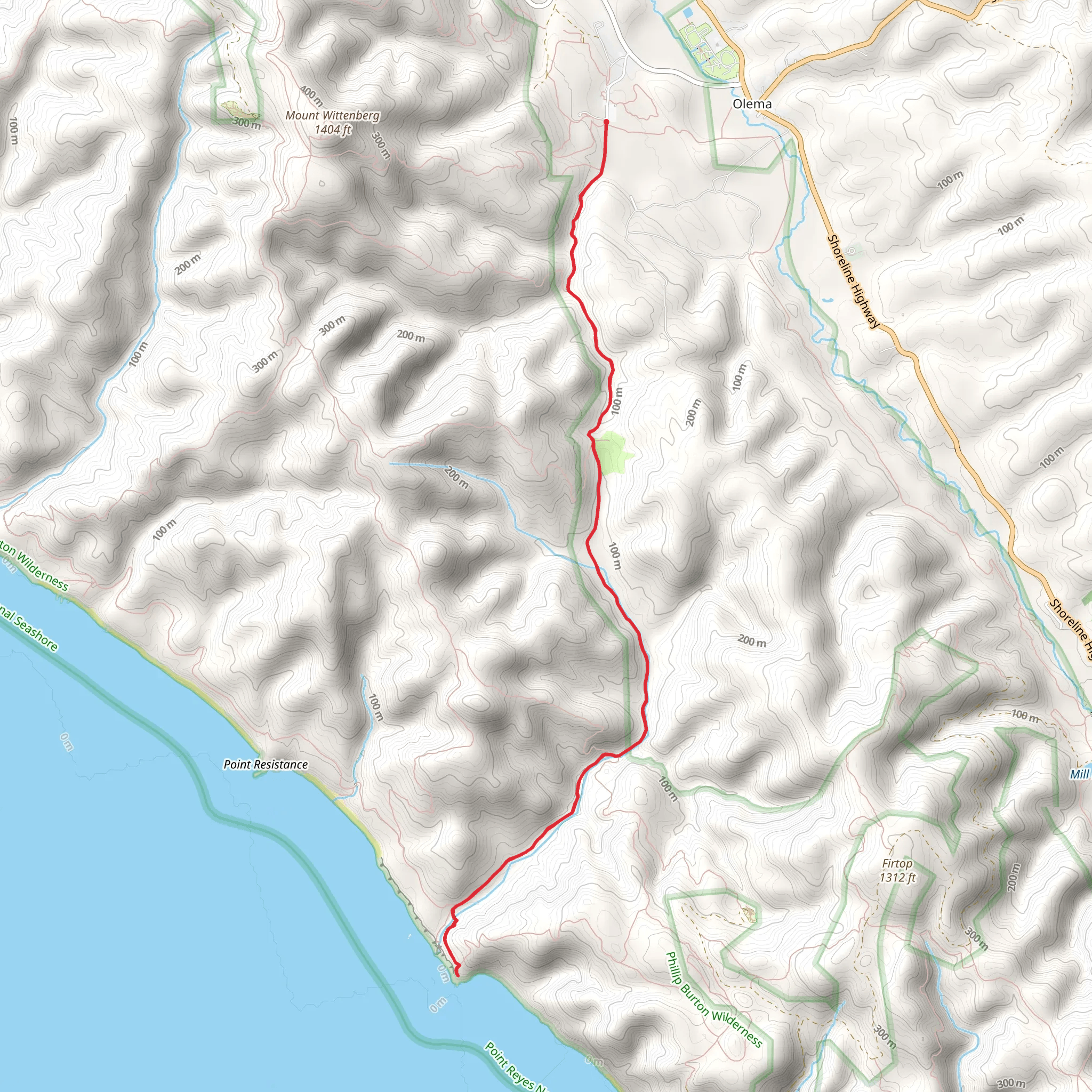 Bear Valley Trail to Coastal Trail mobile static map