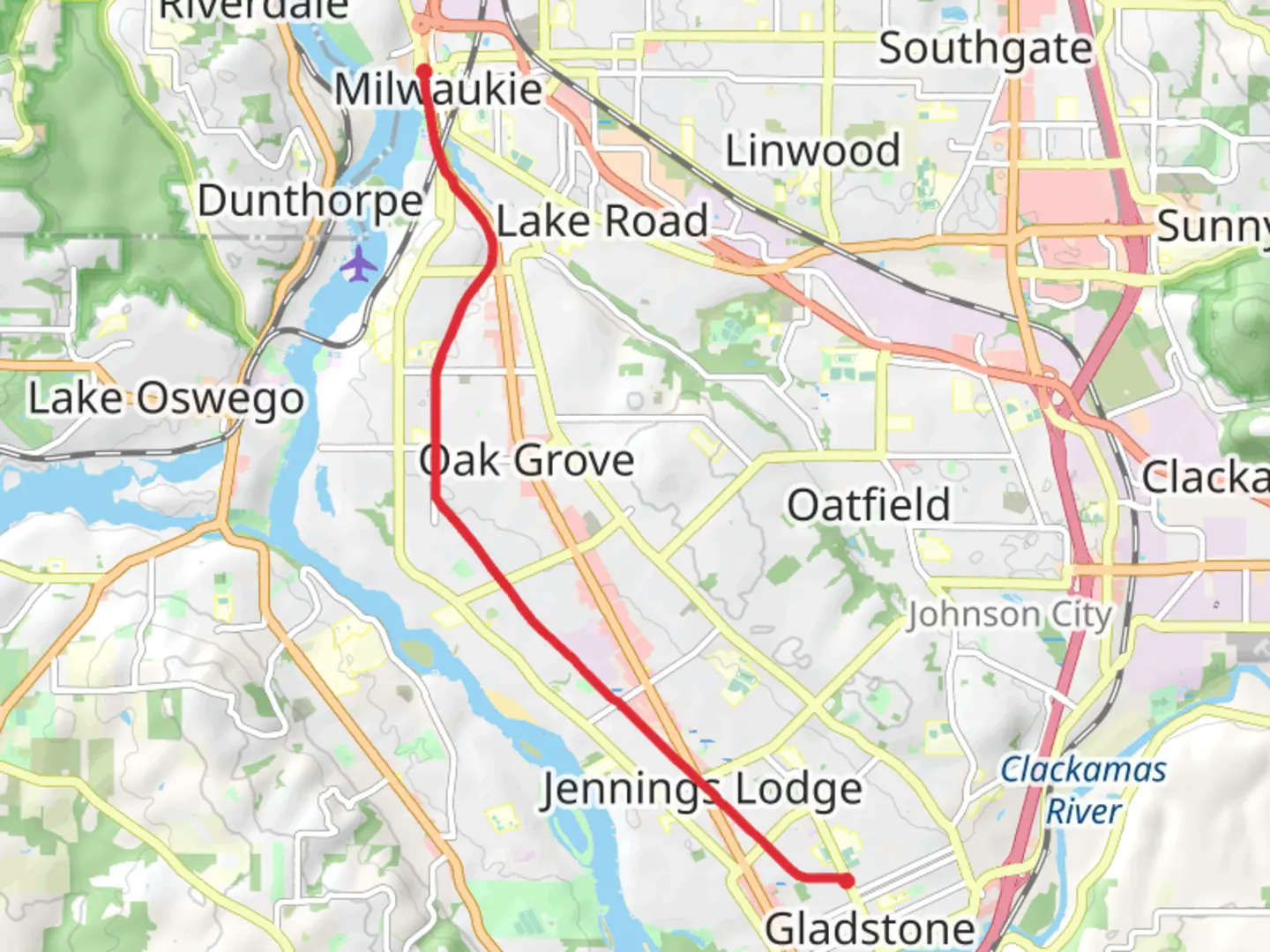 An image depicting the trail Trolley Trail from Southeast McLoughlin Boulevard and its surrounding area.