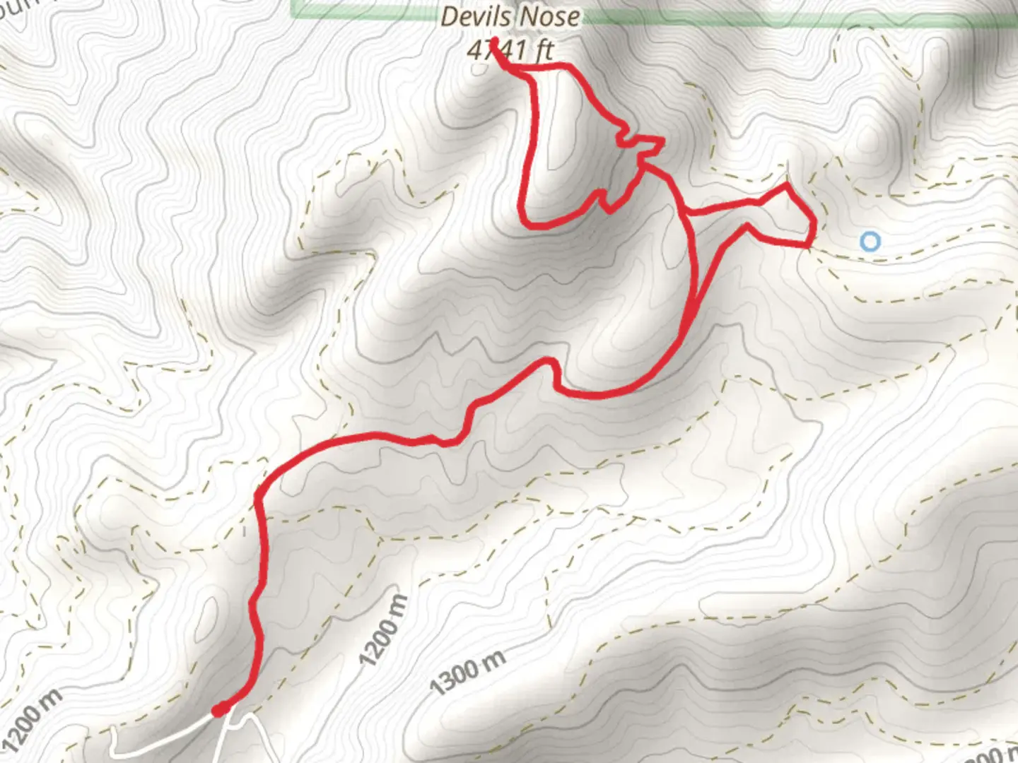 An image depicting the trail Devils Nose from Meadow Glen Road and its surrounding area.