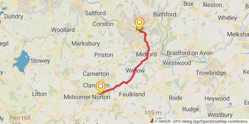 Minehead to Bath Abbey in Somerset stage 10 Map