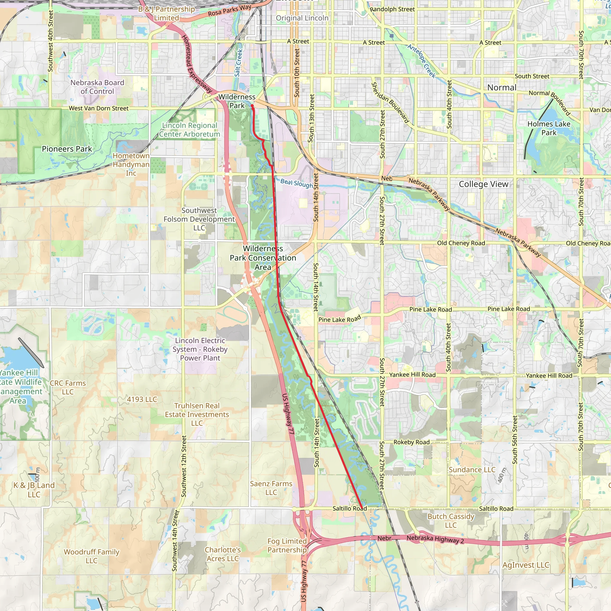 Salt Creek Levee and Jamaica North Trail mobile static map