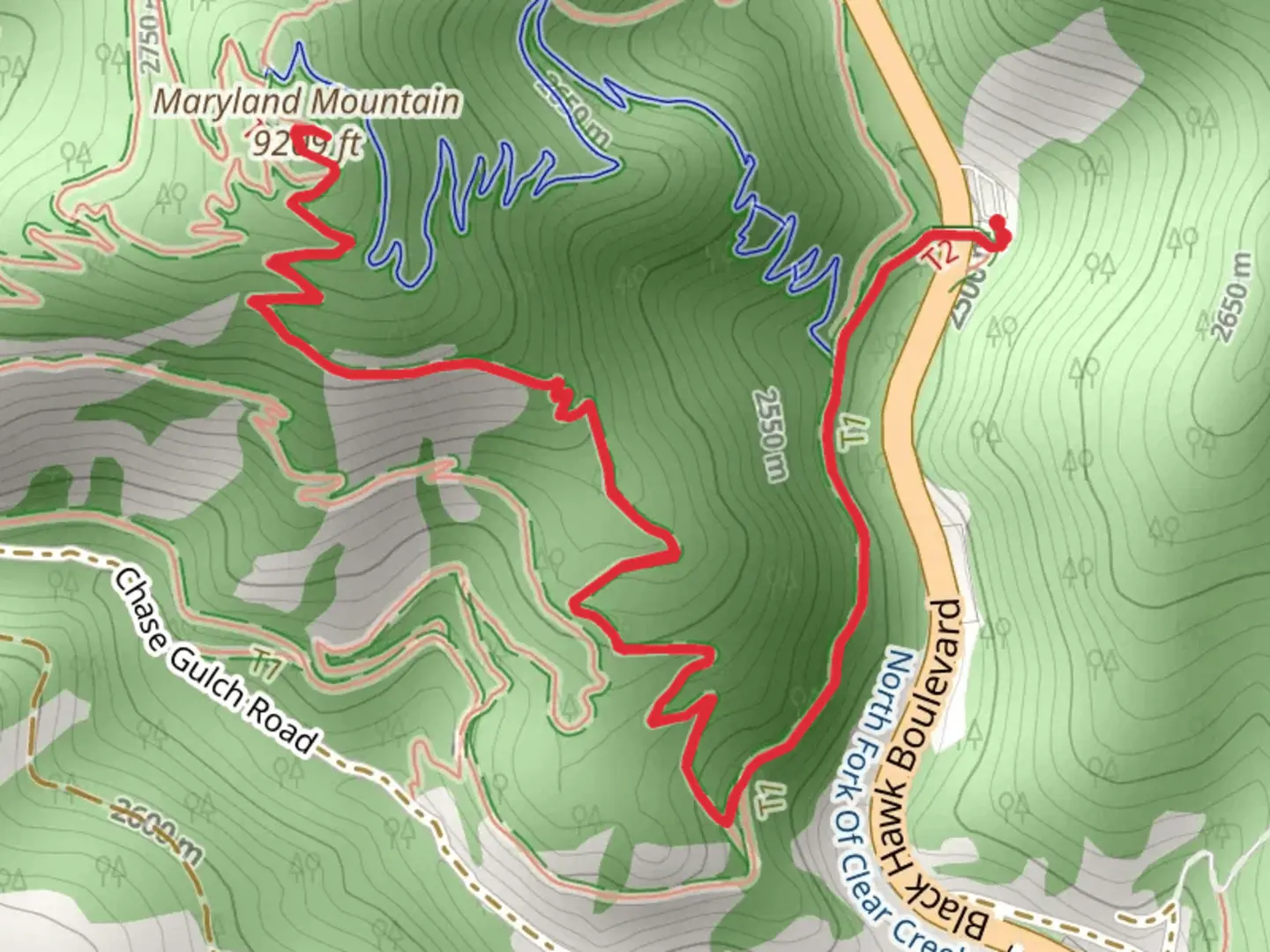 An image depicting the trail Maryland Mountain via Historic Gilpin Tramway and Summit Trail and its surrounding area.