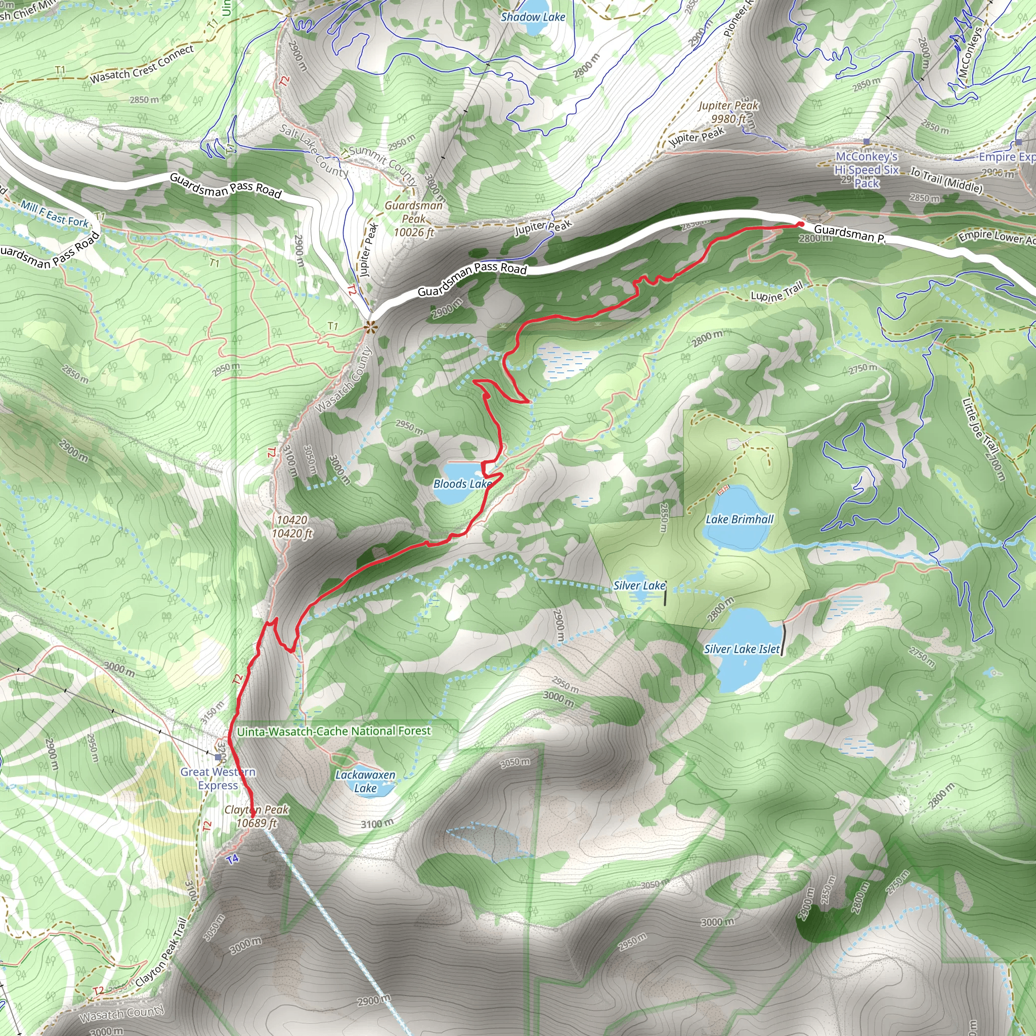 Clayton Peak via Bloods Lake Trail mobile static map