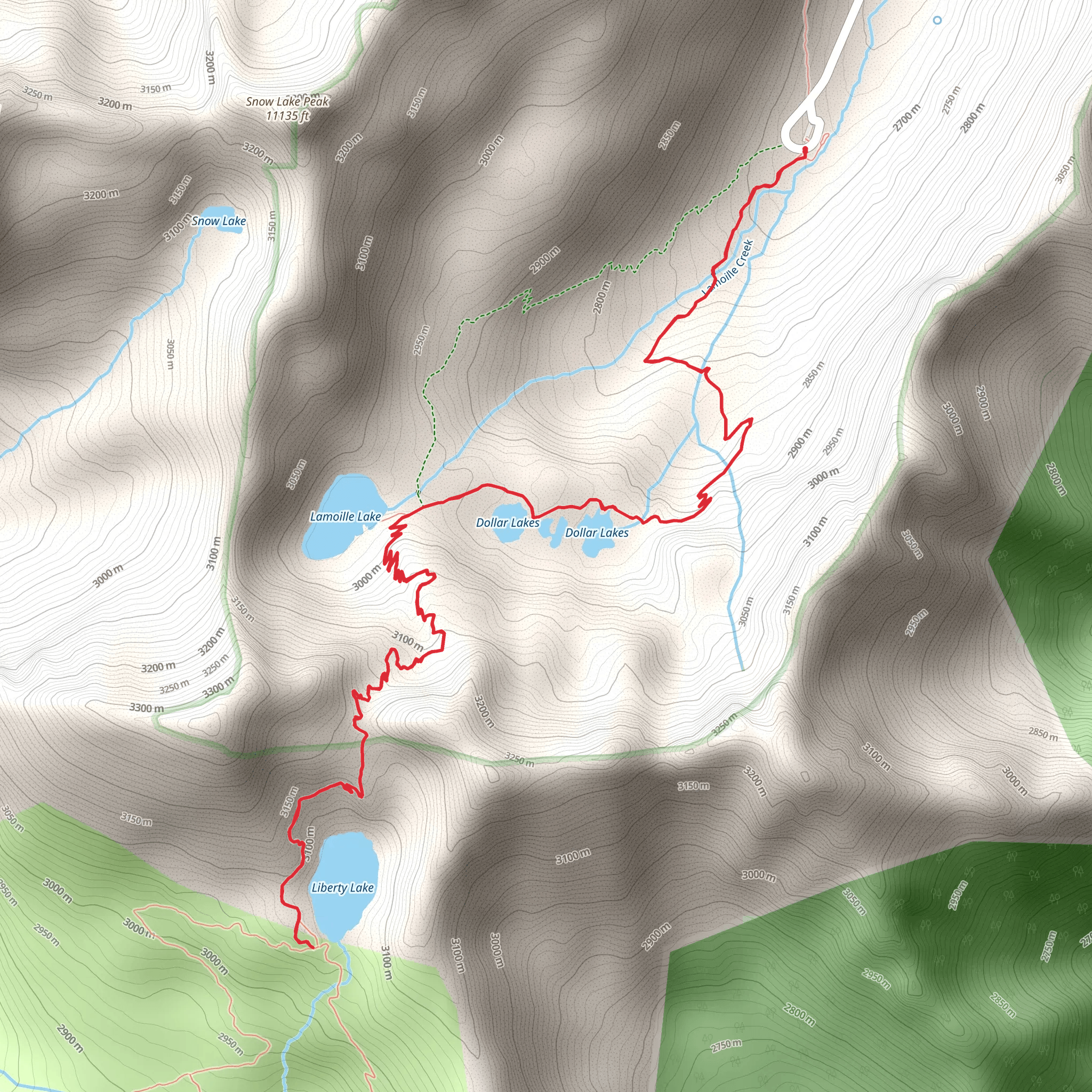 Liberty Lake, Lamoille Lake and Dollar Lakes mobile static map