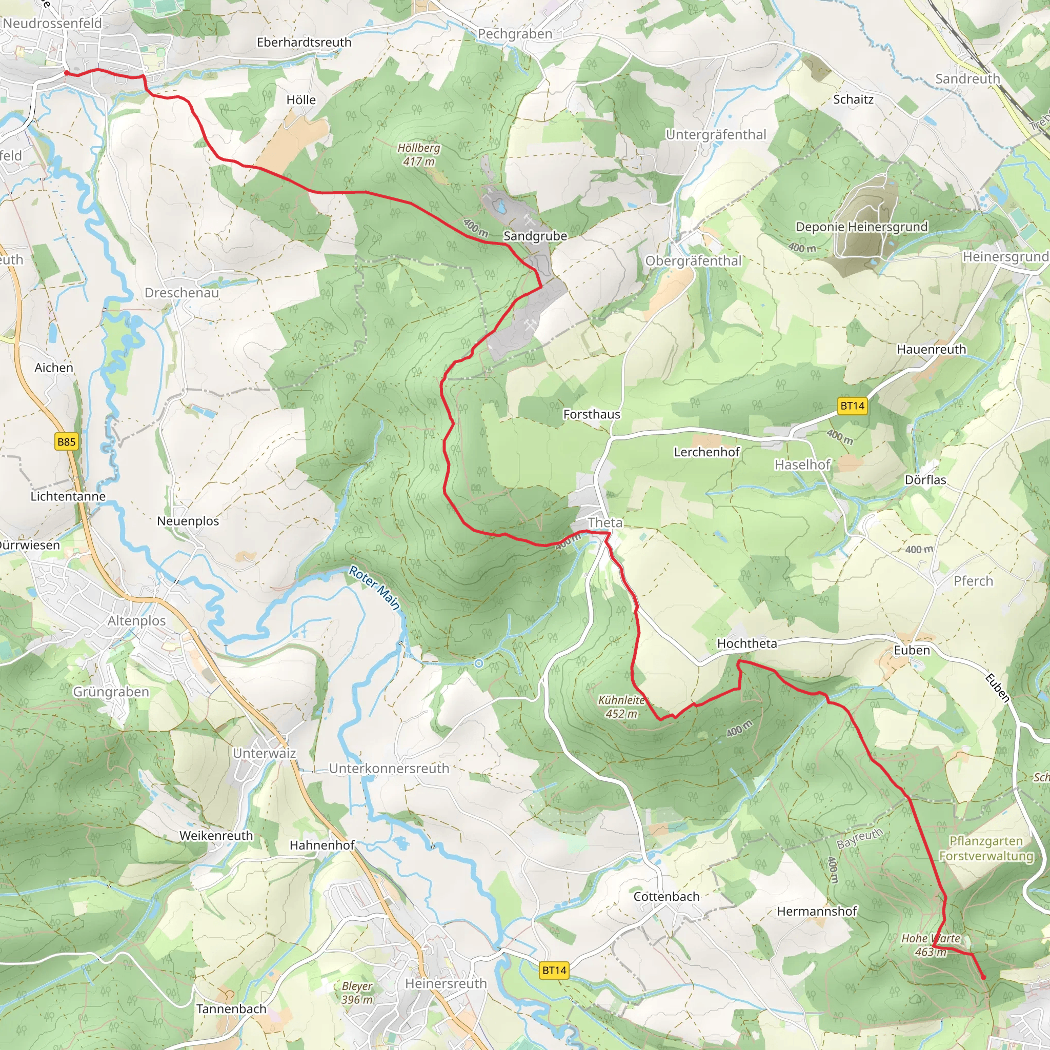Neudrossenfeld to Hohe Wart Walk via Kuhleite mobile static map
