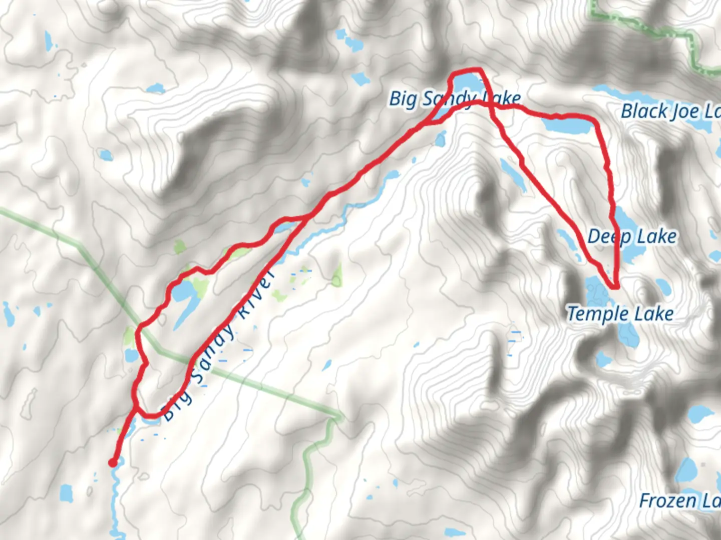 An image depicting the trail Big Sandy Lake, Clear Lake and V Lake Loop and its surrounding area.