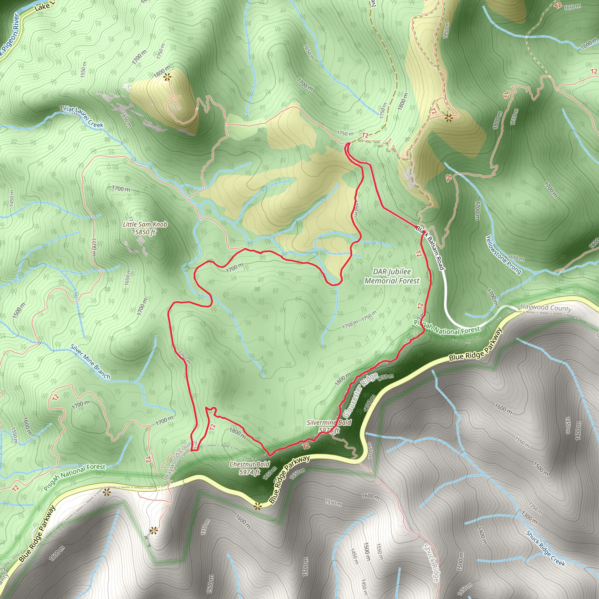 Silvermine Bald and Little Sam Loop Trail mobile static map