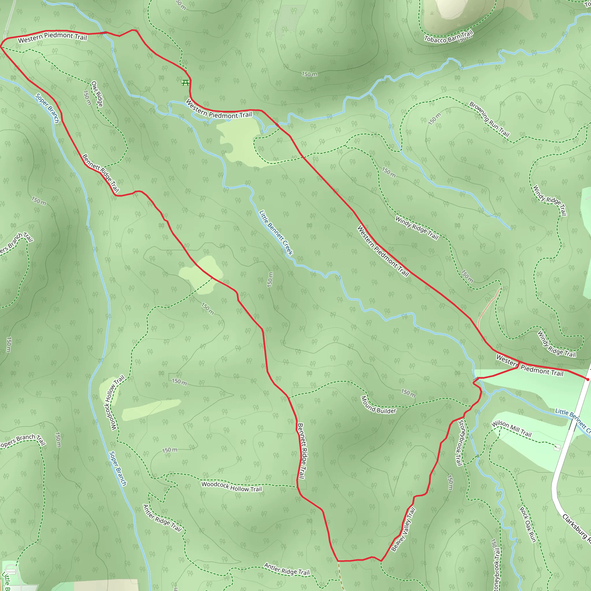 Western Piedmont and Bennett Ridge Loop Trail mobile static map