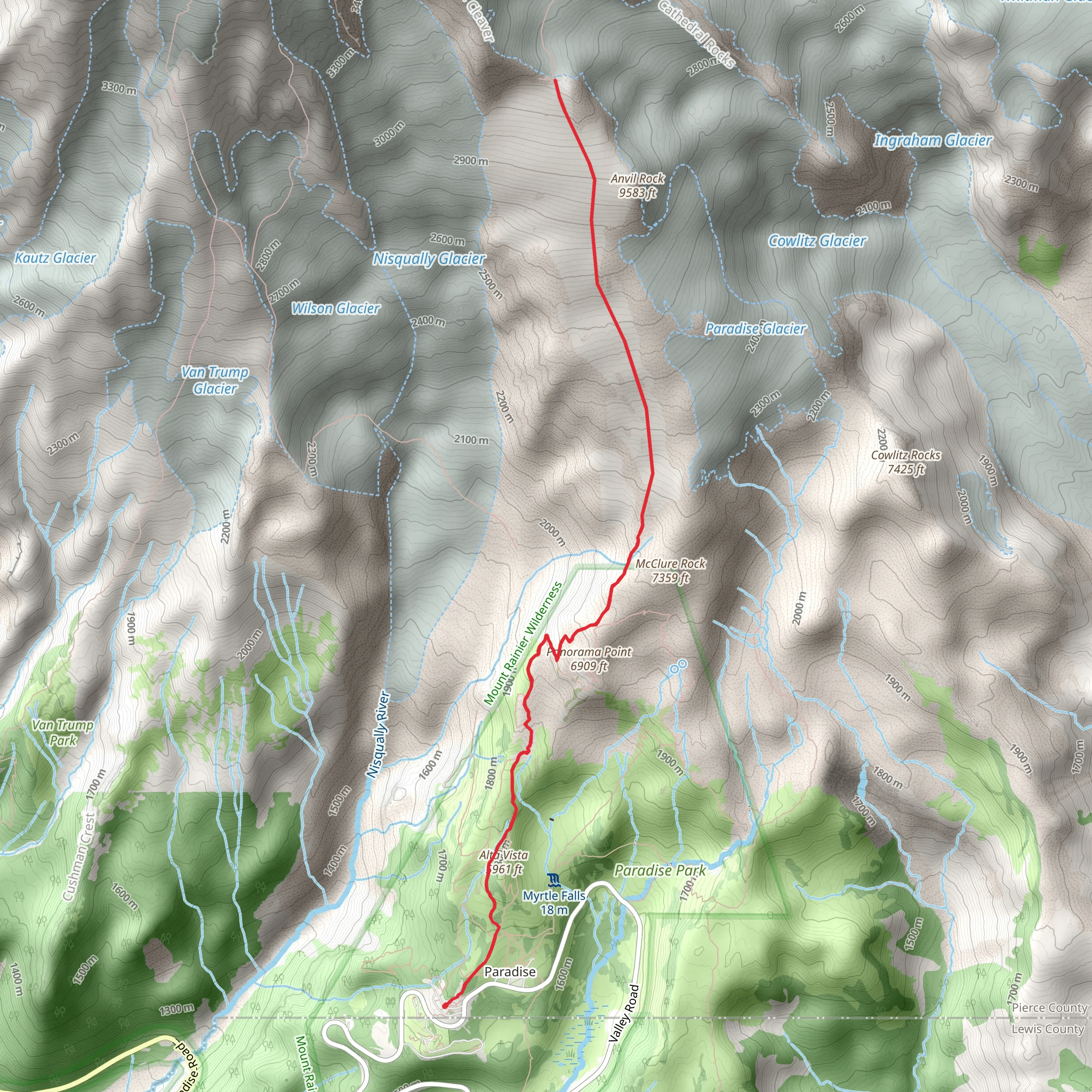 Camp Muir and Paradise Glacier via Skyline Trail mobile static map