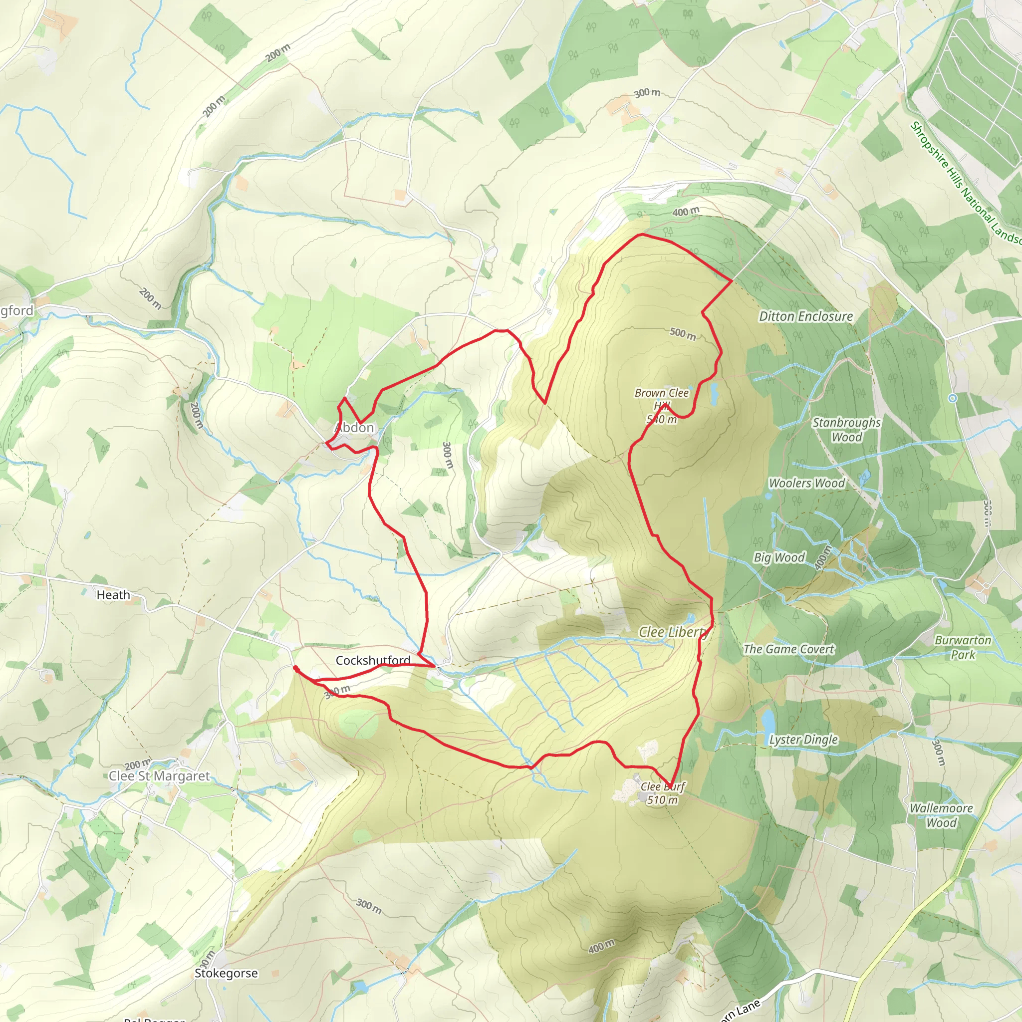 Cockshutford, Abdon and Brown Clee Hill Loop mobile static map