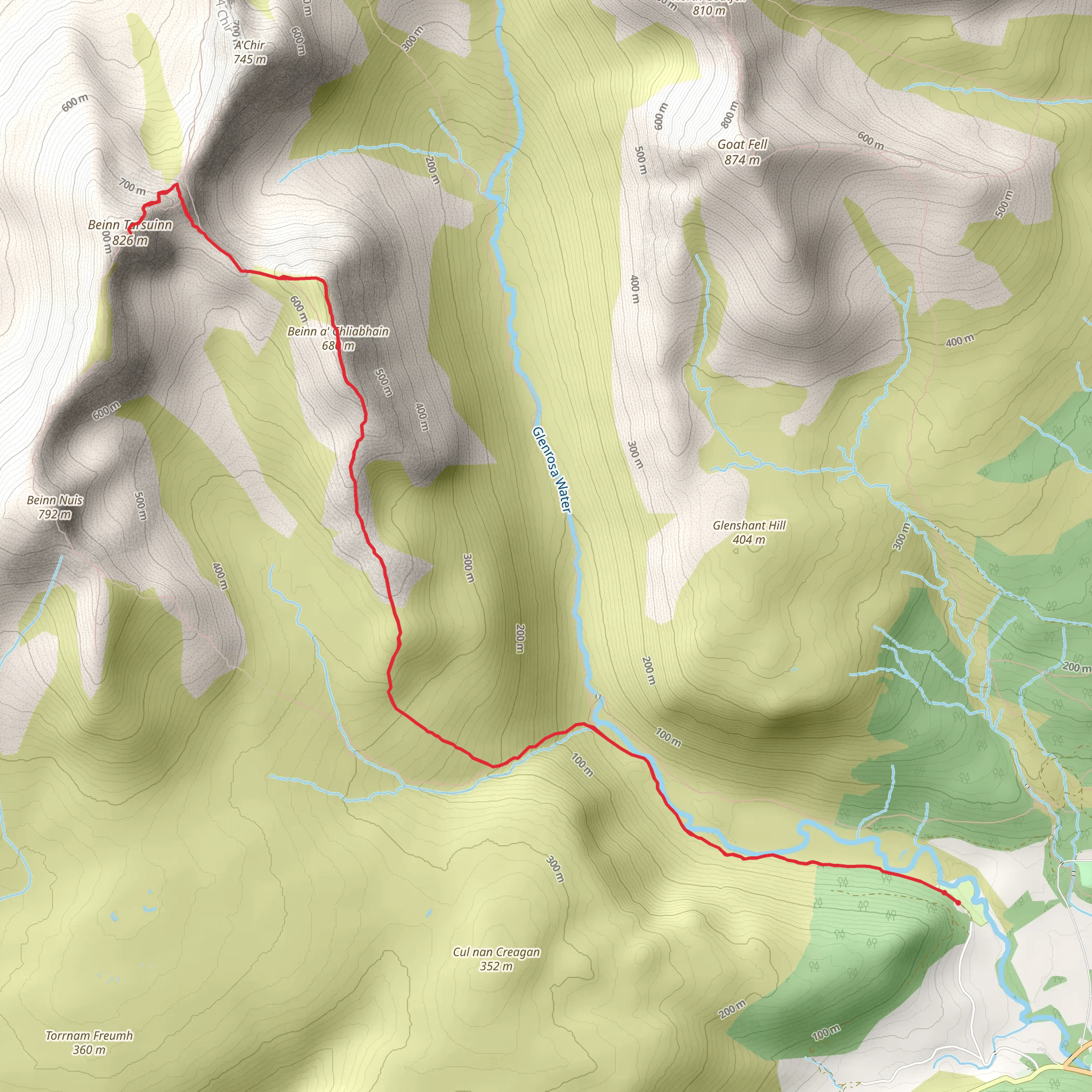 Beinn Tarsuinn via Beinn A Chliabhain Trail mobile static map